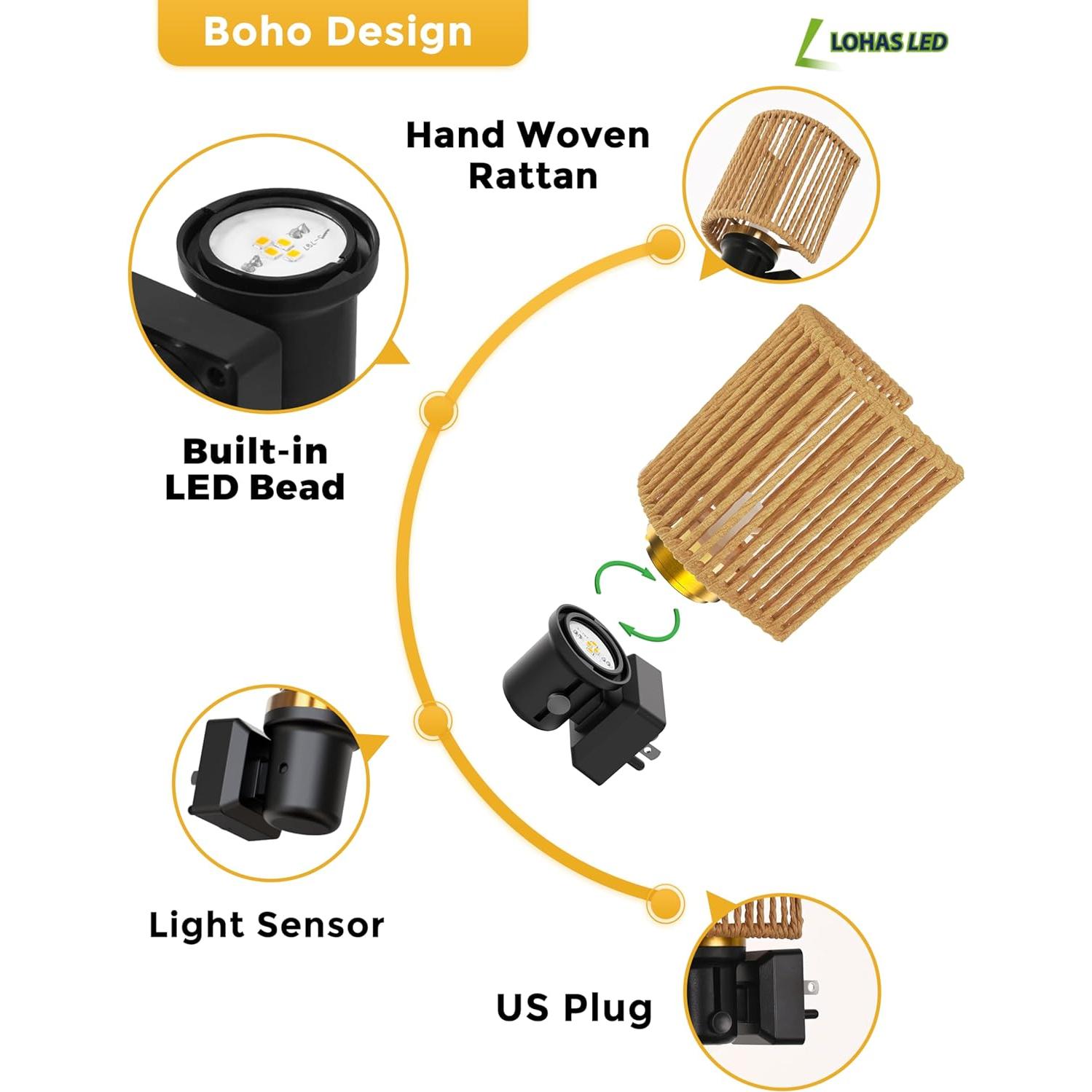 L LOHAS LED Luz Nocturna Boho Regulable 0-100LM con Sensor