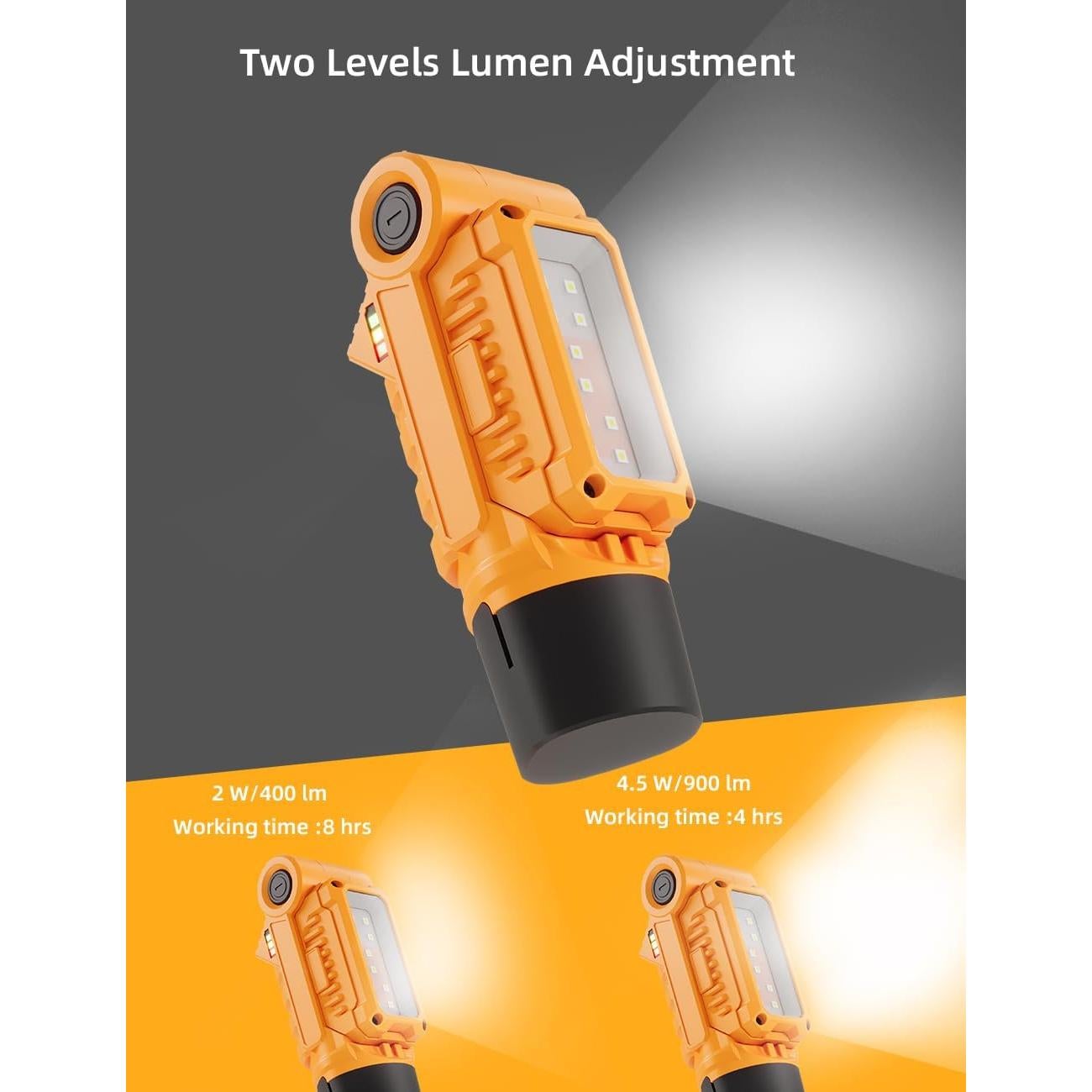 Luz de Trabajo LED Recargable VTEK con Base Magnética Amarillo