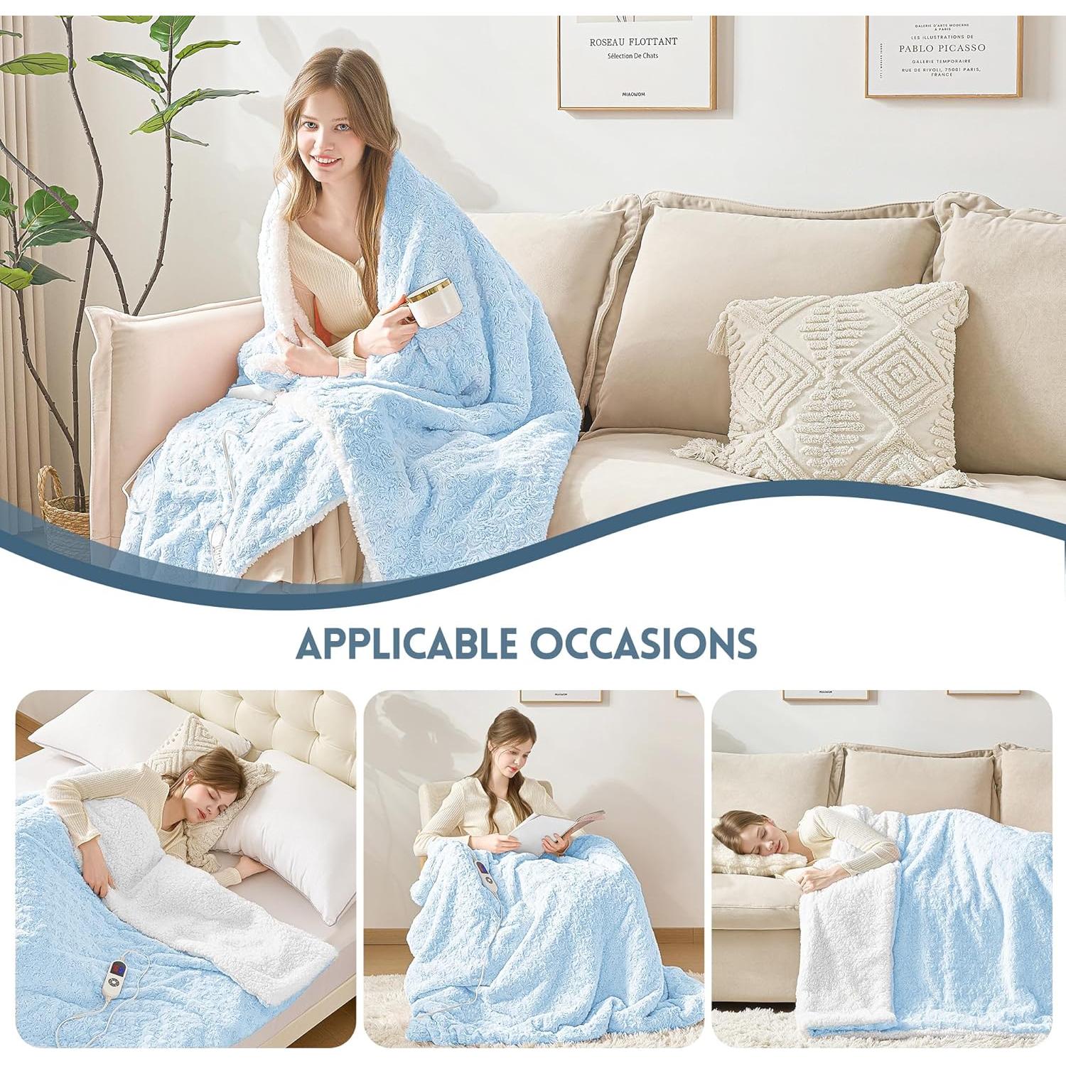 Manta Calentada Eléctrica MAXEVE 127x152cm Piel de Conejo Falsa