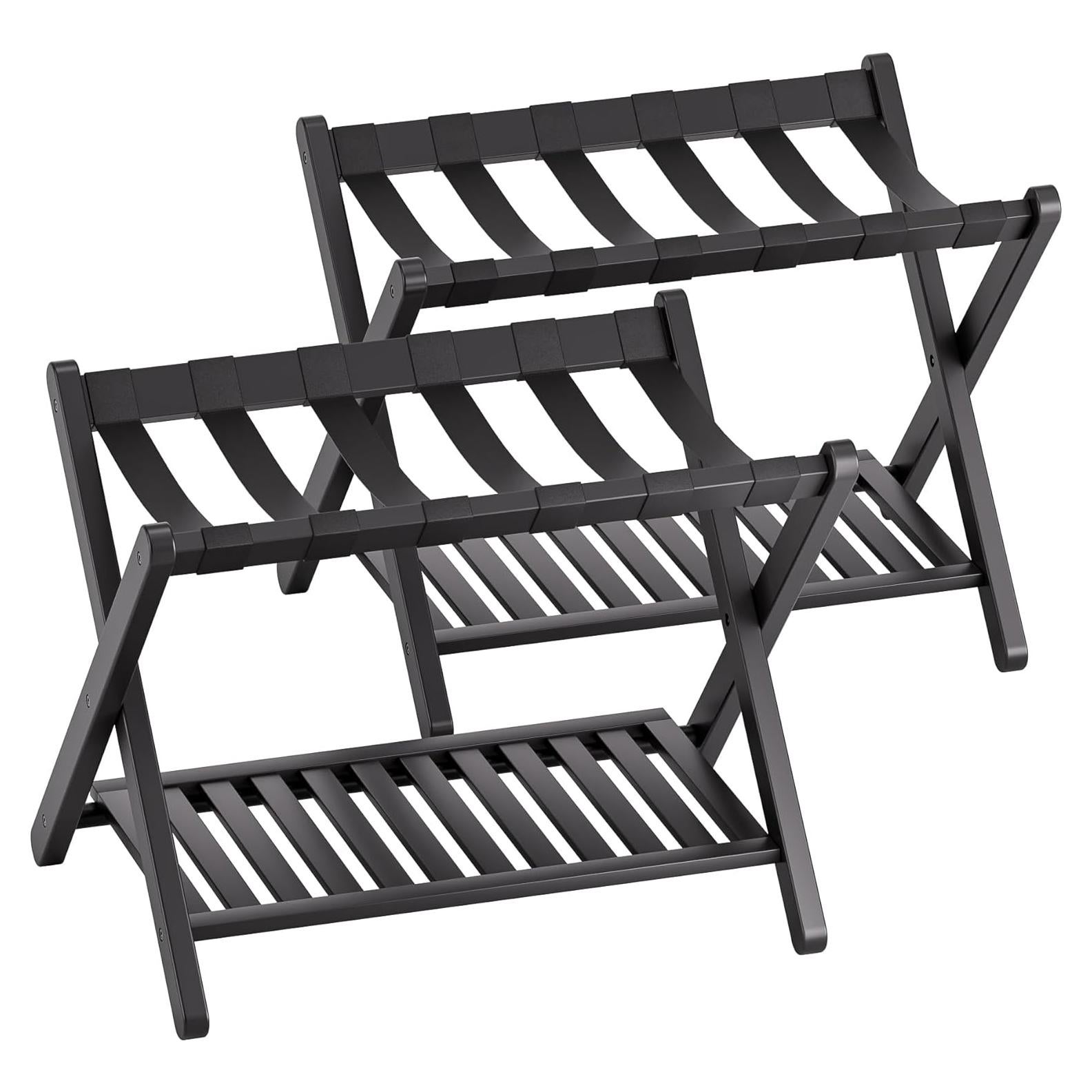 Soporte para Equipaje Plegable SMIBUY 2 Niveles Bambú Negro