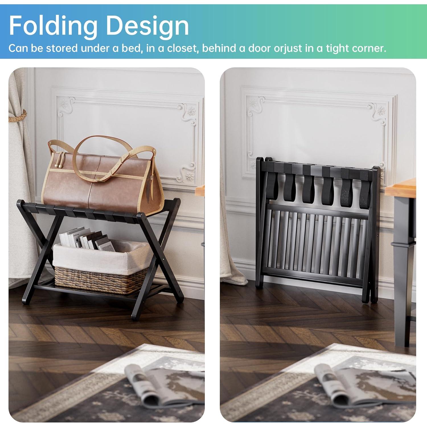 Soporte para Equipaje Plegable SMIBUY 2 Niveles Bambú Negro