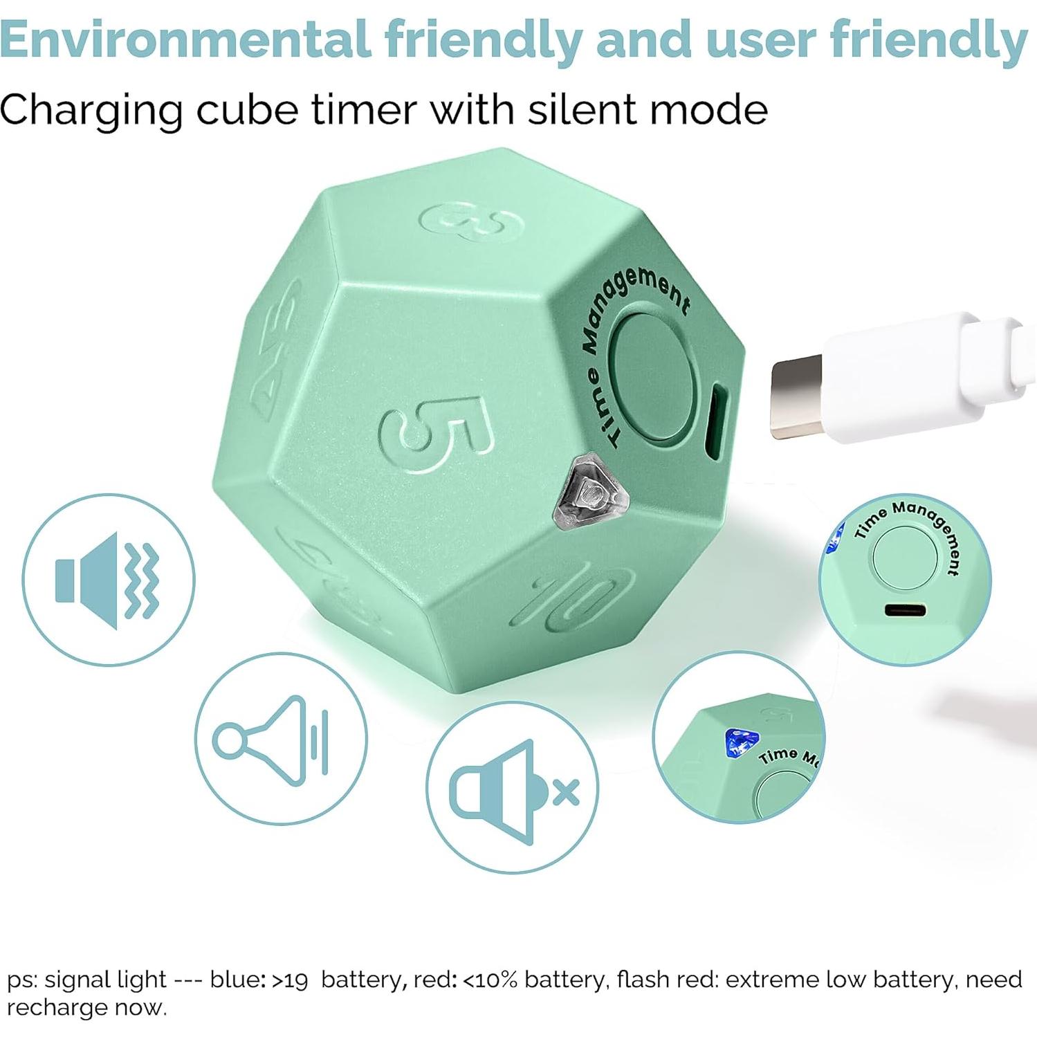 Temporizador Cubo Pomodoro KADAMS Verde 11 Configuraciones