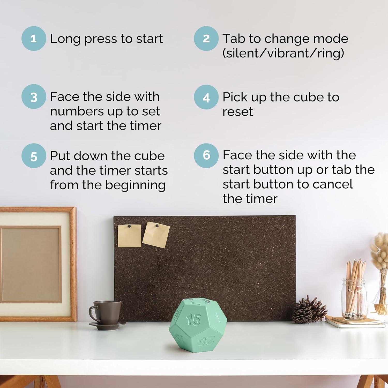 Temporizador Cubo Pomodoro KADAMS Verde 11 Configuraciones