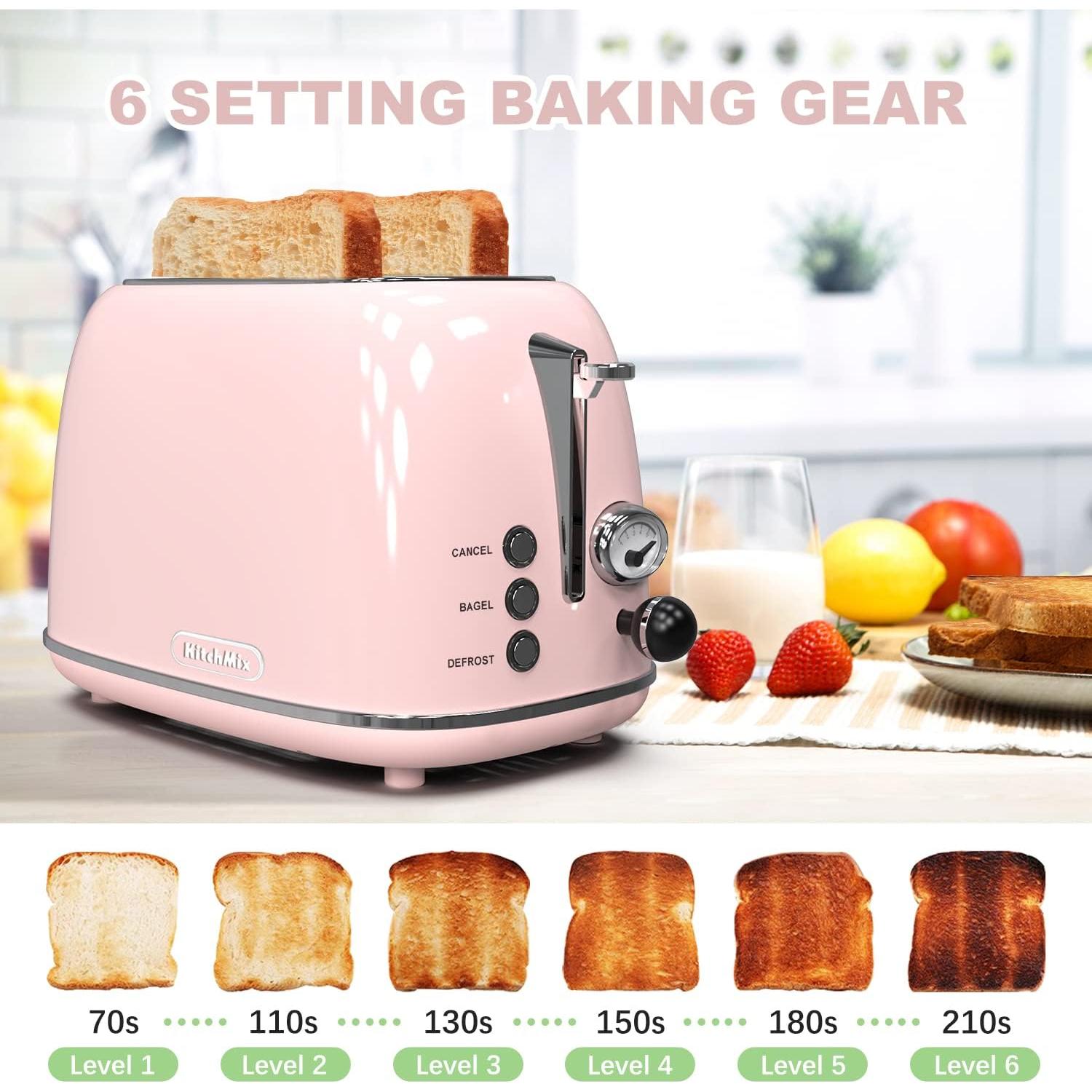 Tostadora KitchMix Retro 2 Rebanadas Acero Inoxidable Rosa