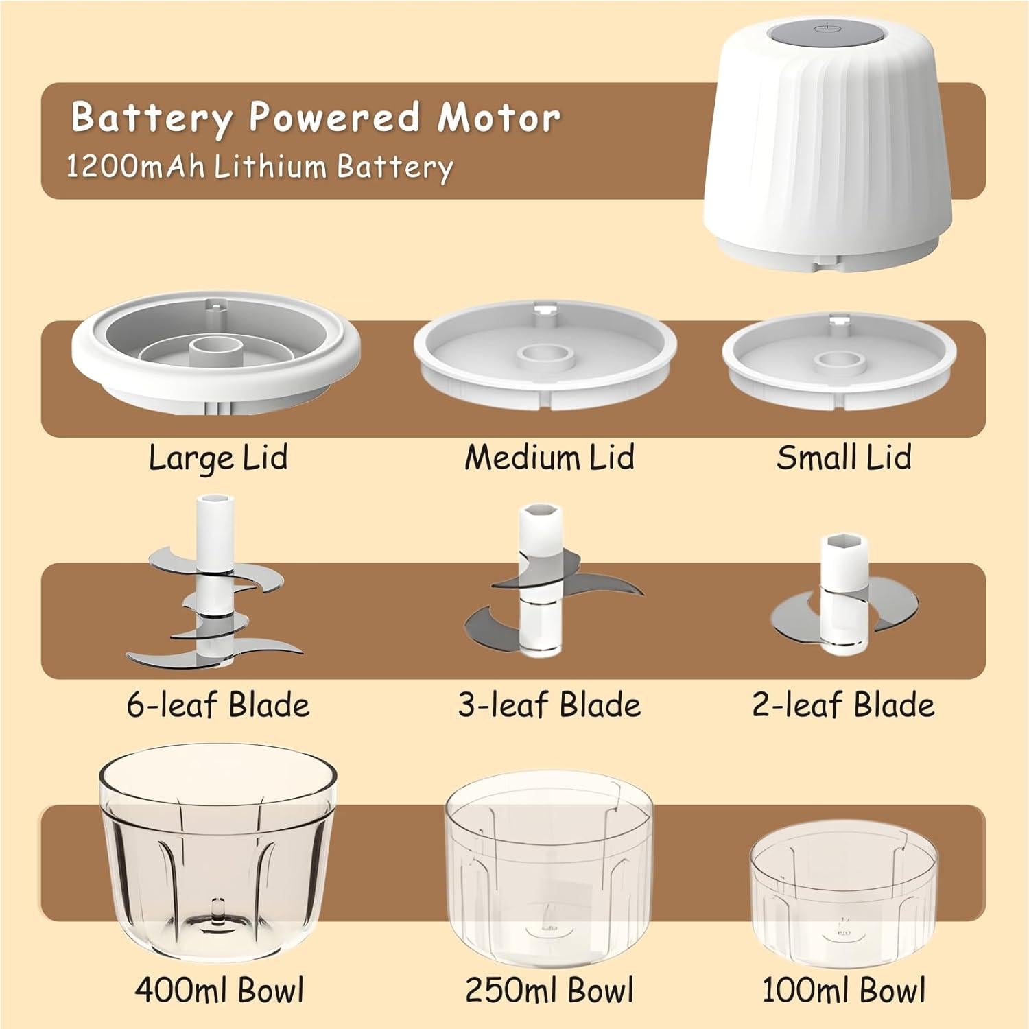 Mini Procesador de Alimentos Inalámbrico SF SUNFUNY 400ml 3 Tazones