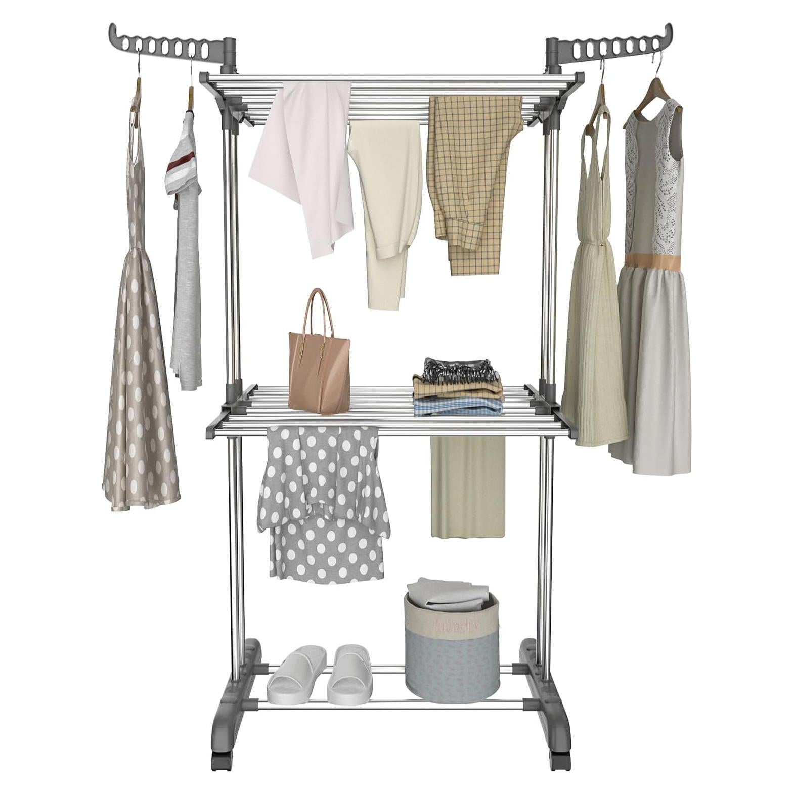 Estante de Secado de Ropa Bigzzia 3 Niveles Acero Inoxidable Gris