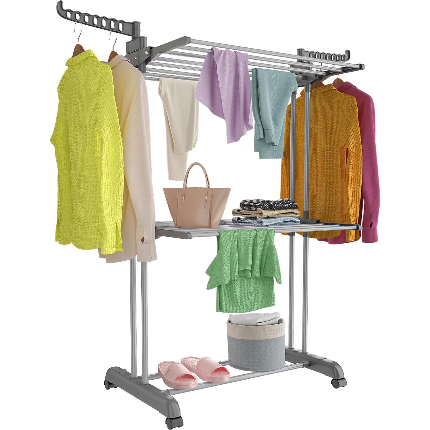 Estante de Secado de Ropa Bigzzia 3 Niveles Acero Inoxidable Gris