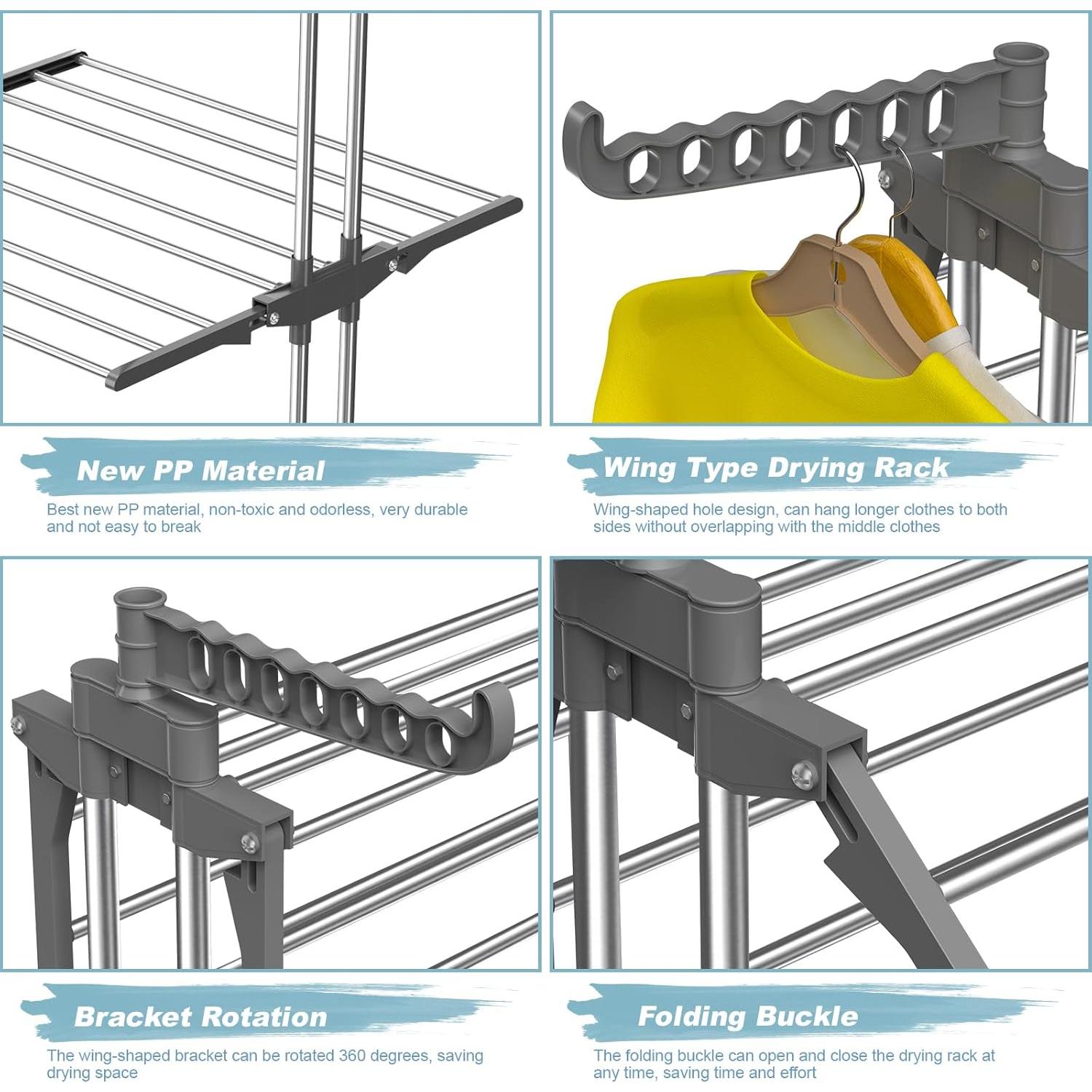 Estante de Secado de Ropa Bigzzia 3 Niveles Acero Inoxidable Gris