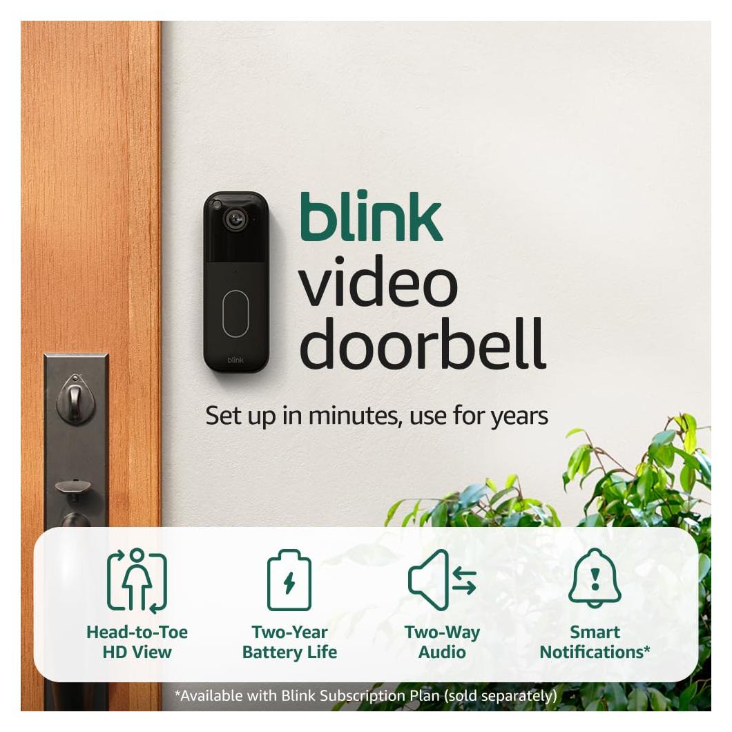 Blink Video Doorbell (newest model) – Head-to-toe HD view, two-year battery life, and simple setup. Required Sync Module not included – Add-On (Black)