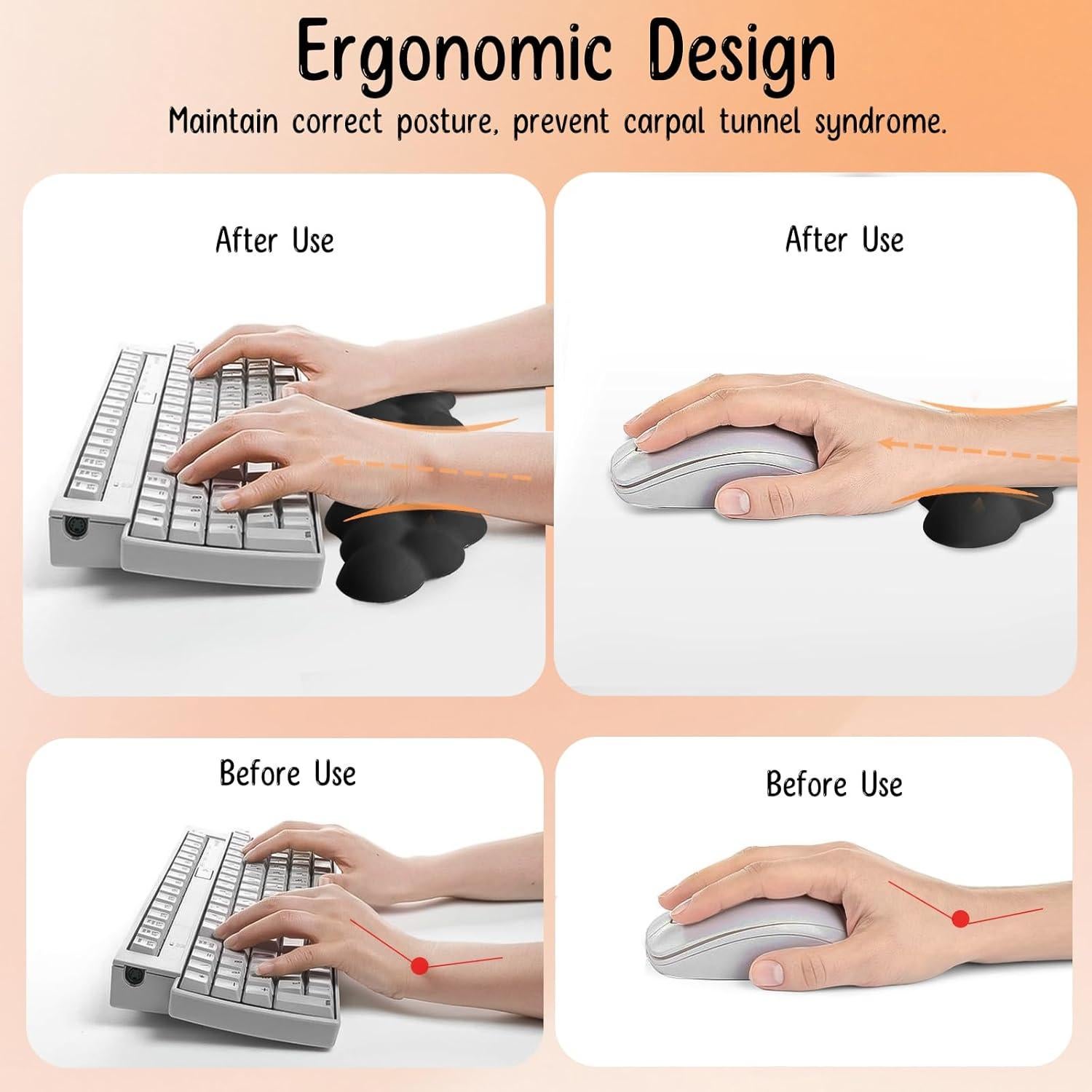 Juego de Reposamuñecas Ergonómico KINREEB Negro - Teclado y Ratón