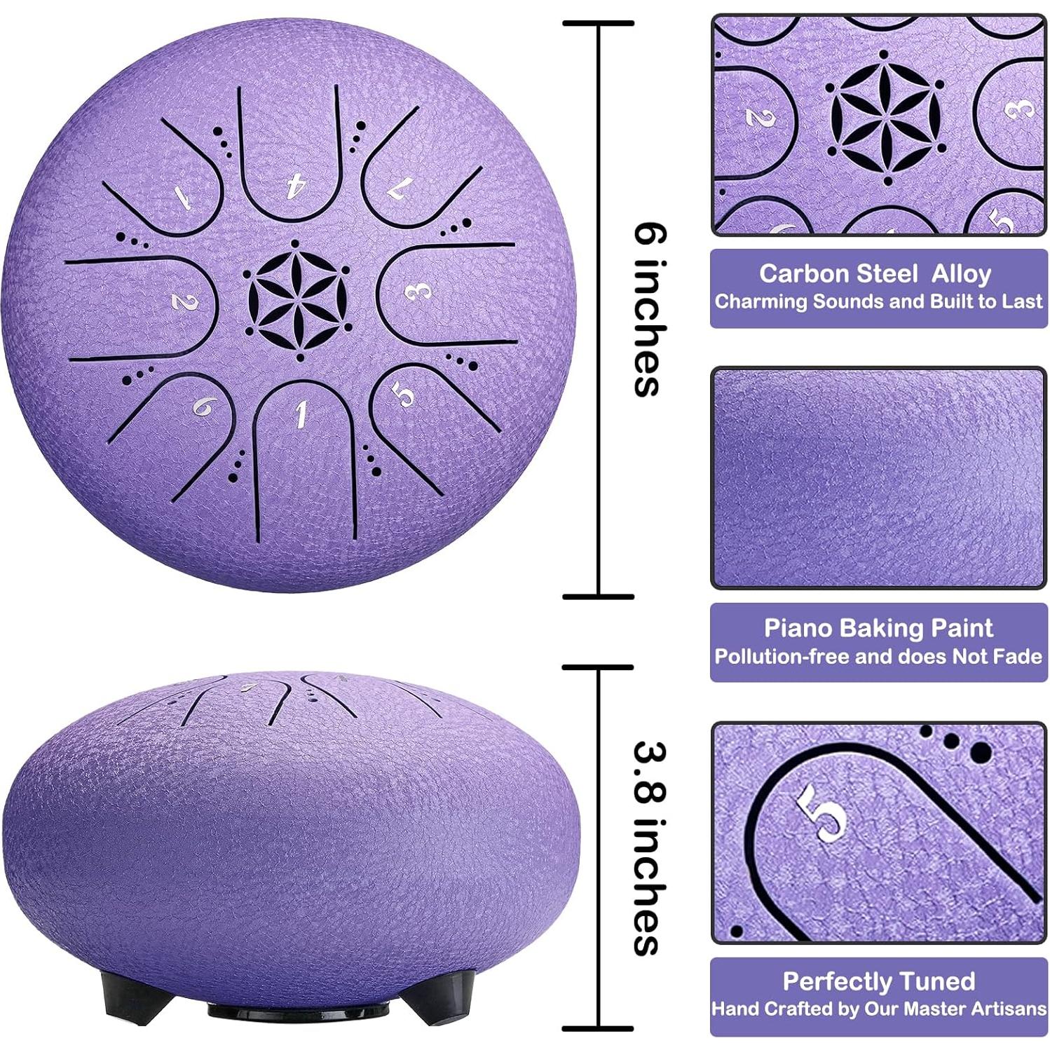 Tambor de Lengua de Acero PUJONI 15 cm 8 Notas Lavanda
