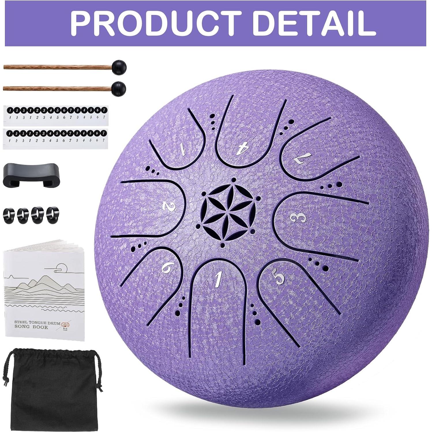 Tambor de Lengua de Acero PUJONI 15 cm 8 Notas Lavanda