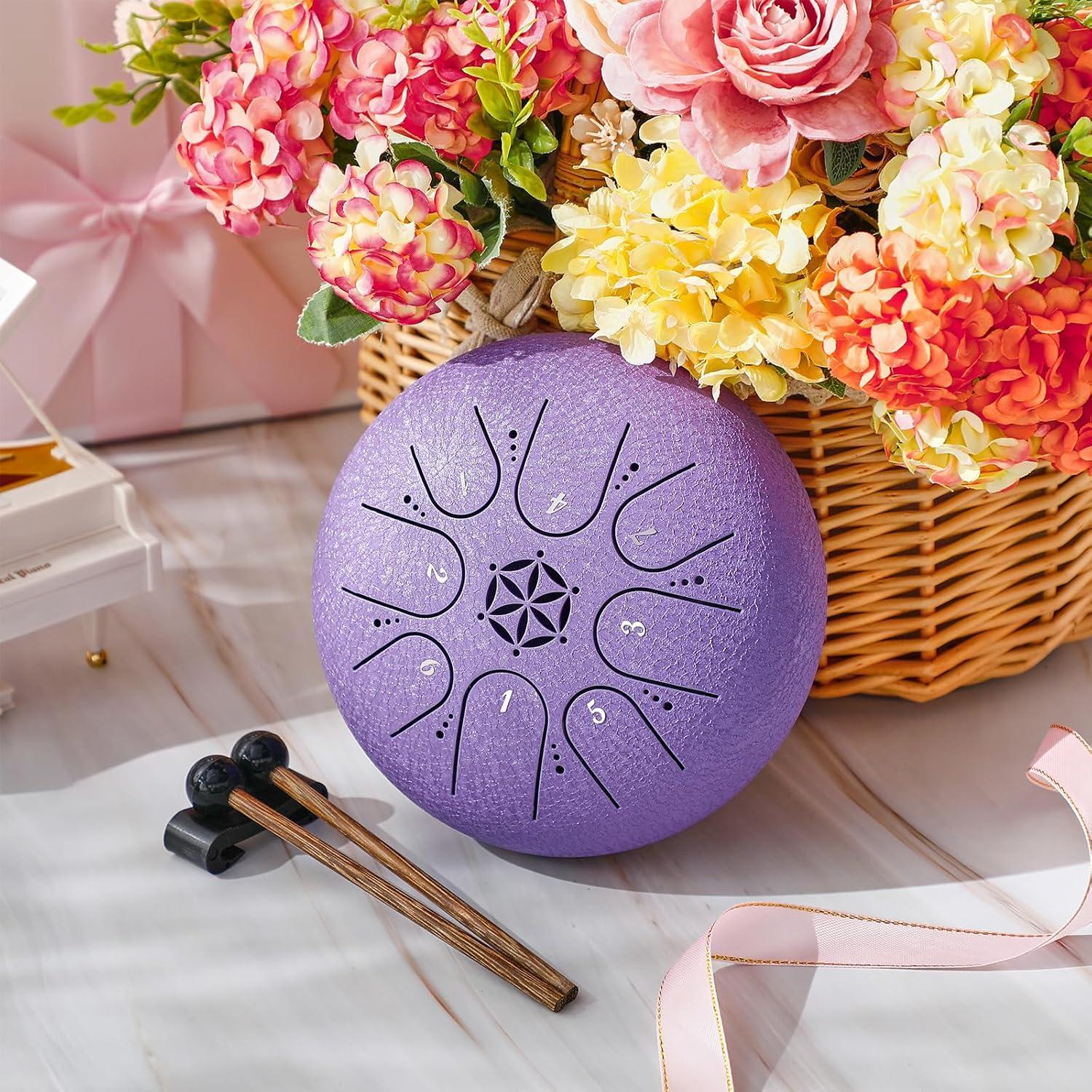 Tambor de Lengua de Acero PUJONI 15 cm 8 Notas Lavanda