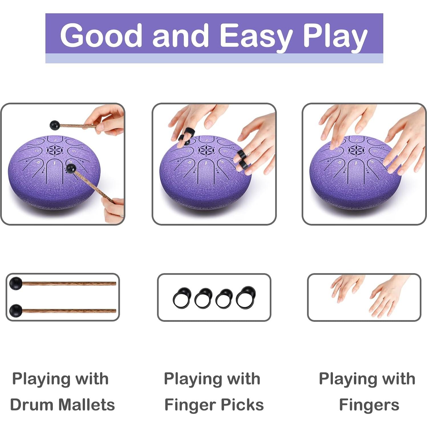 Tambor de Lengua de Acero PUJONI 15 cm 8 Notas Lavanda