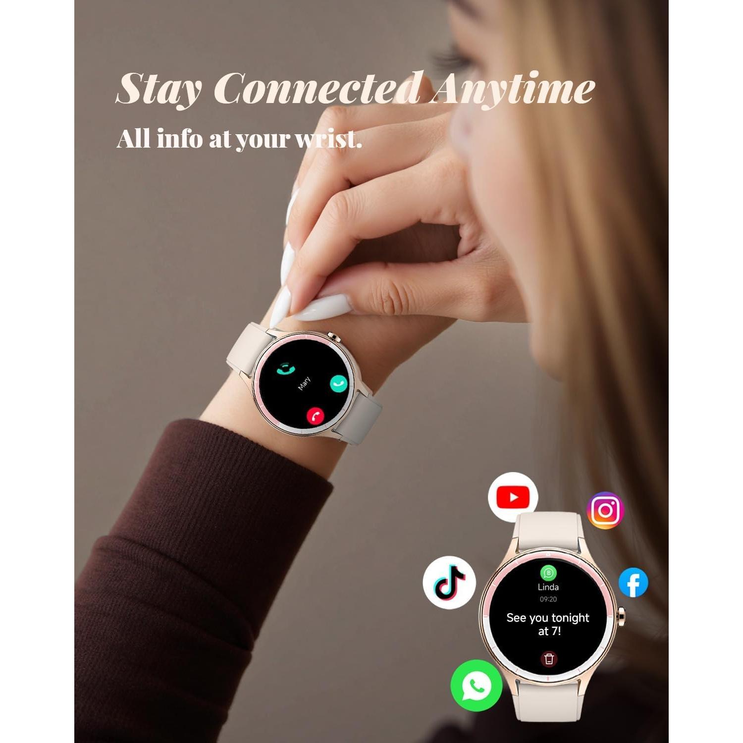 Reloj Inteligente TOOBUR Beige para Mujeres - Fitness y Salud