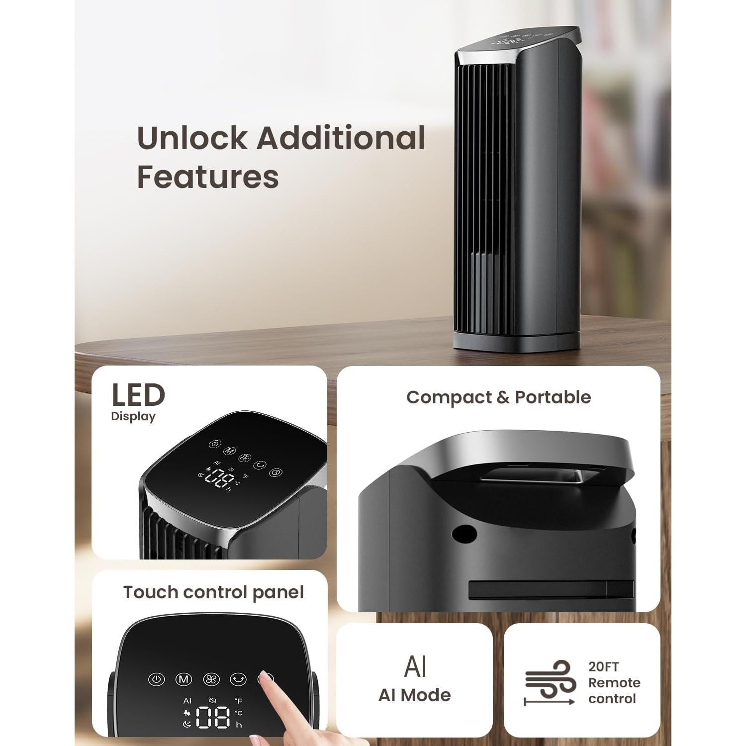 Ventilador de Torre PNTCK FTS018R 33 cm Control Remoto Oscilante