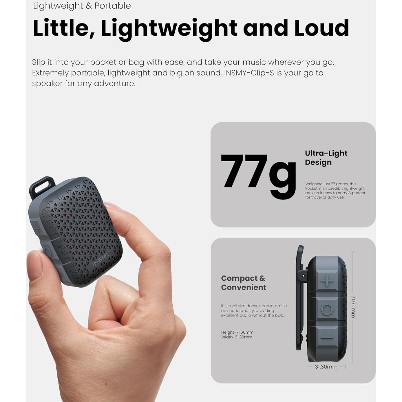 Altavoz Bluetooth Portátil INSMY Clip-S IP67 Impermeable 7.13 cm