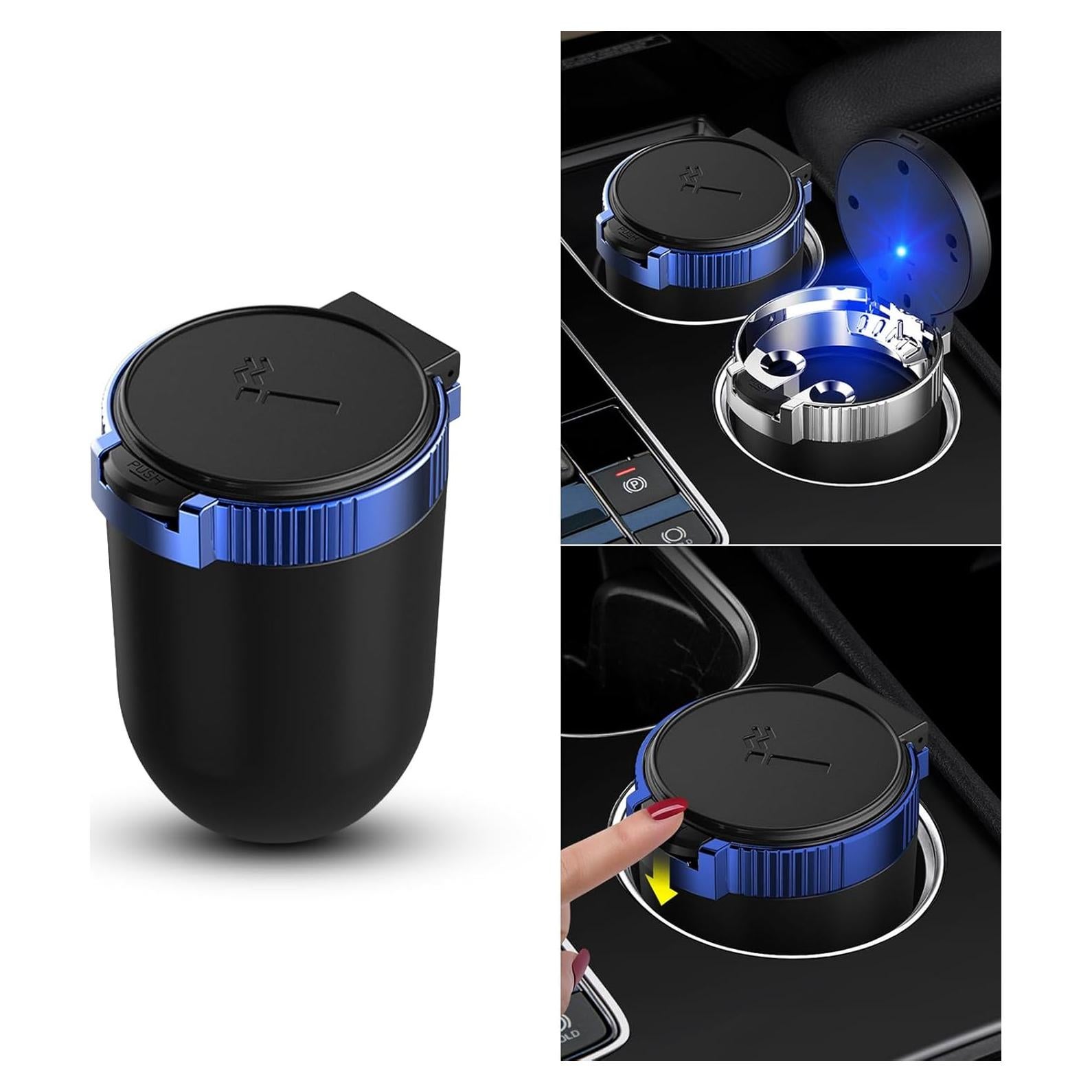 Cenicero de Coche Tesnaao con Tapa y Forro Inoxidable 10cm