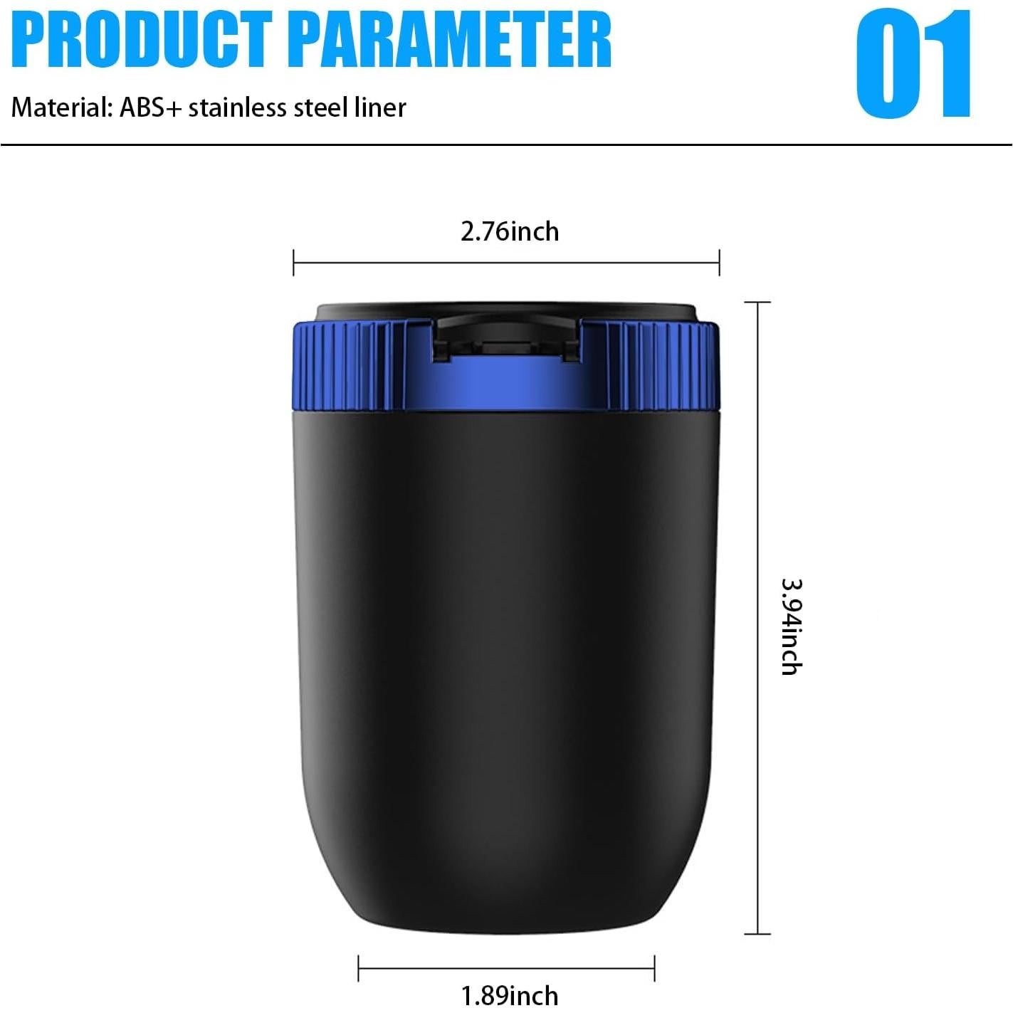 Cenicero de Coche Tesnaao con Tapa y Forro Inoxidable 10cm