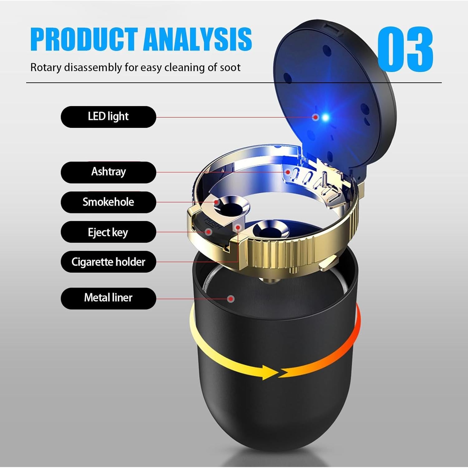 Cenicero de Coche Tesnaao con Tapa y Forro Inoxidable 10cm