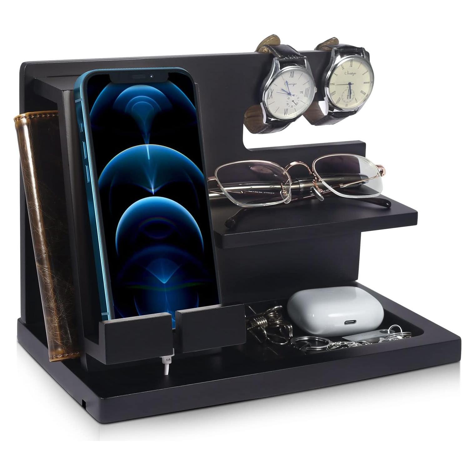 Estación de Carga de Madera Foonii Organizador Negro 30x20cm