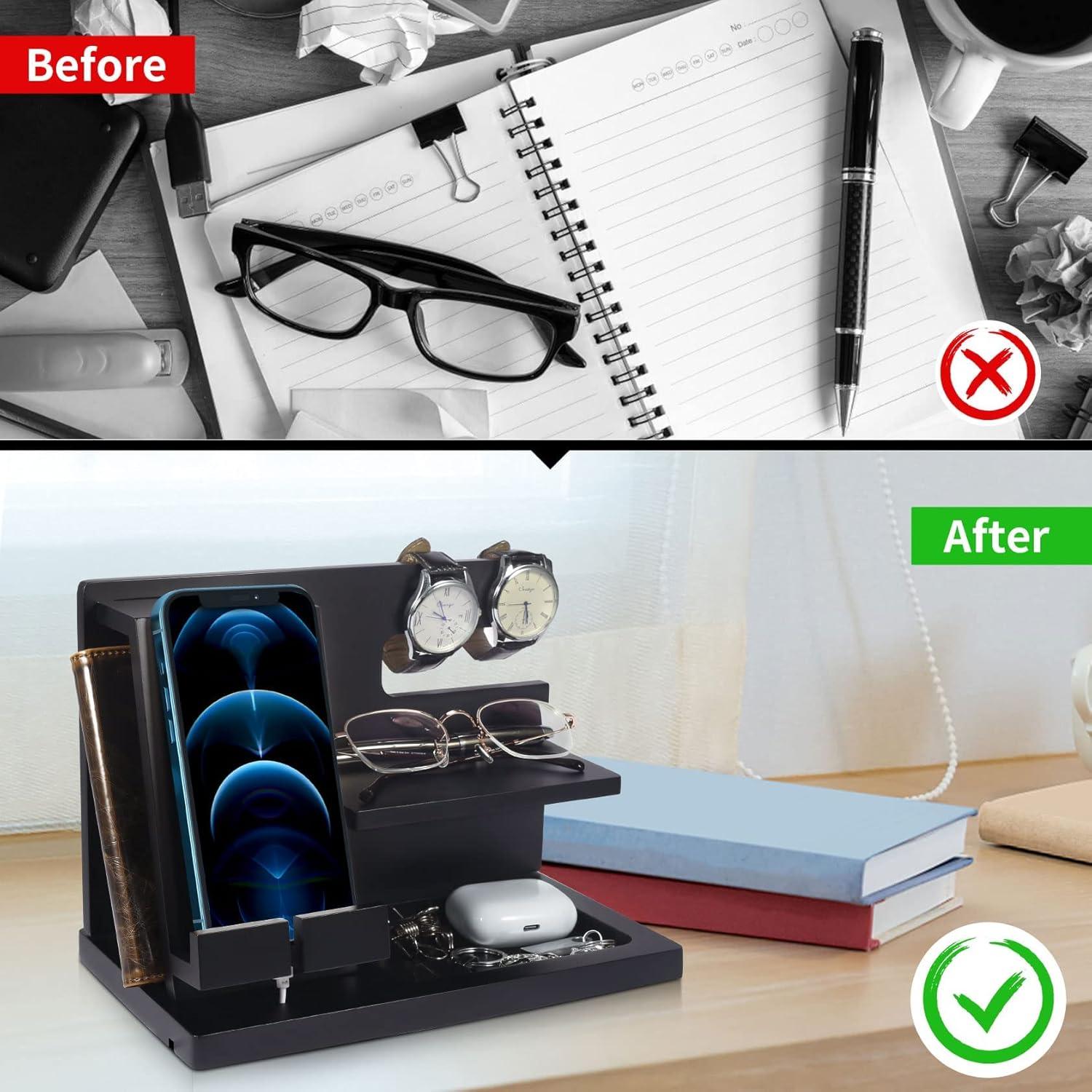 Estación de Carga de Madera Foonii Organizador Negro 30x20cm