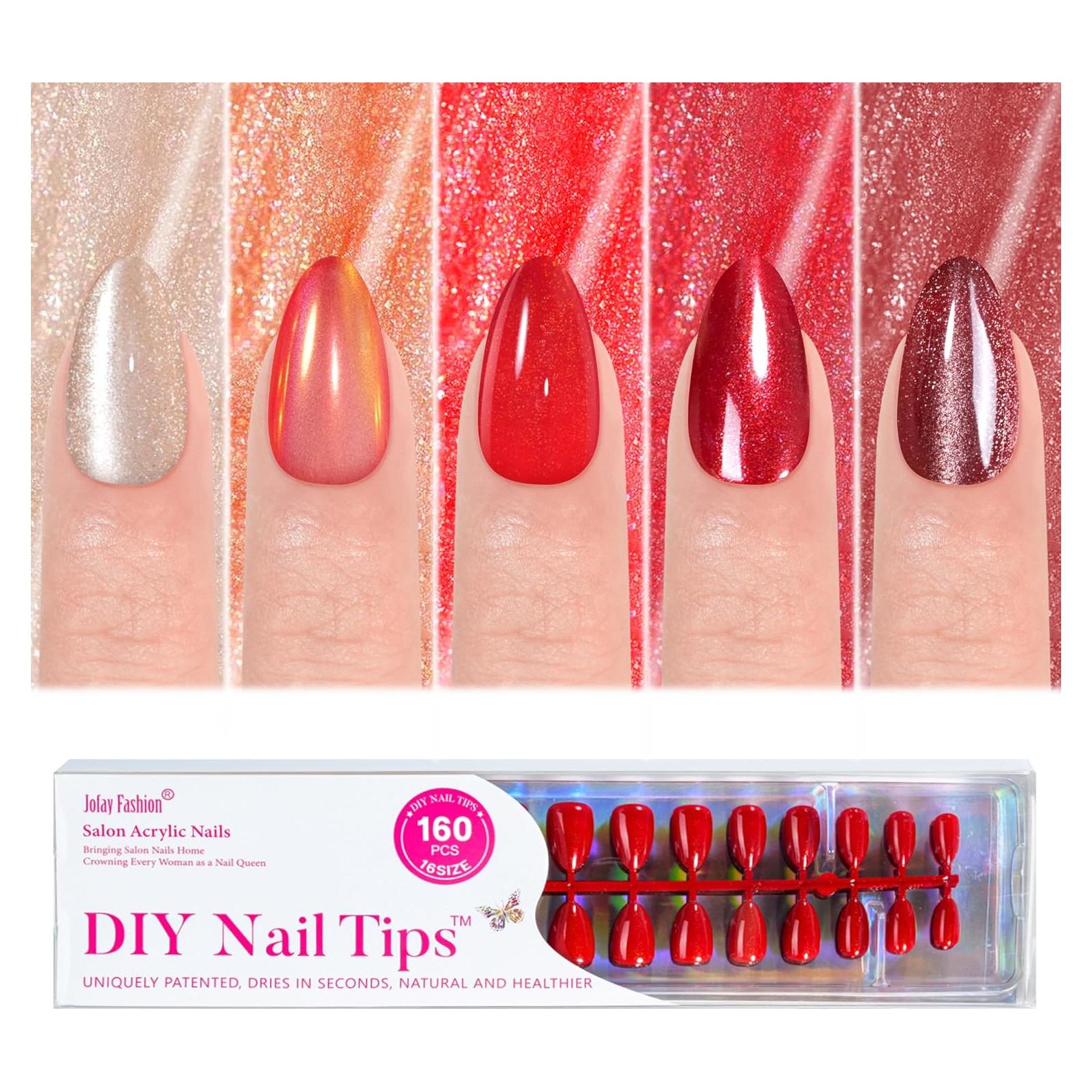 Uñas Postizas Cortas Jofay Fashion - 5 Estilos Rojos Almendra