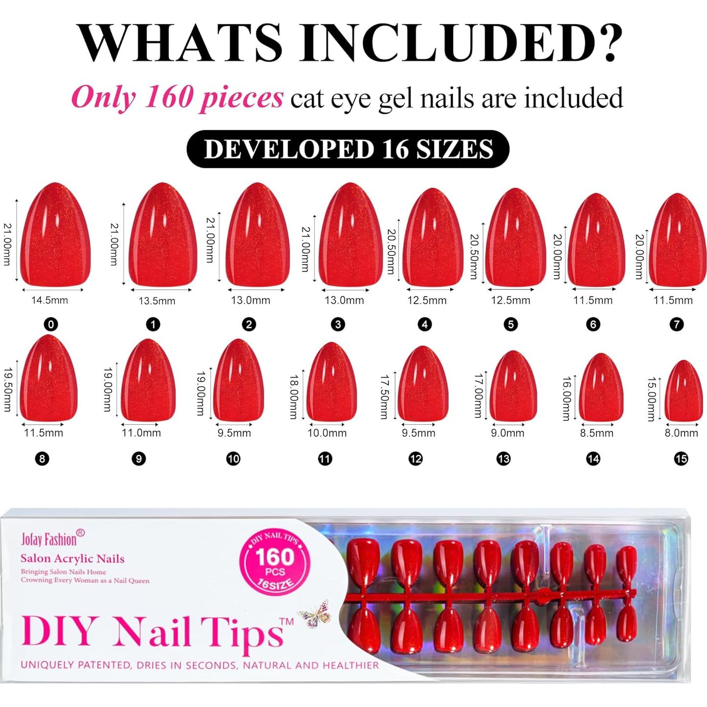 Uñas Postizas Cortas Jofay Fashion - 5 Estilos Rojos Almendra