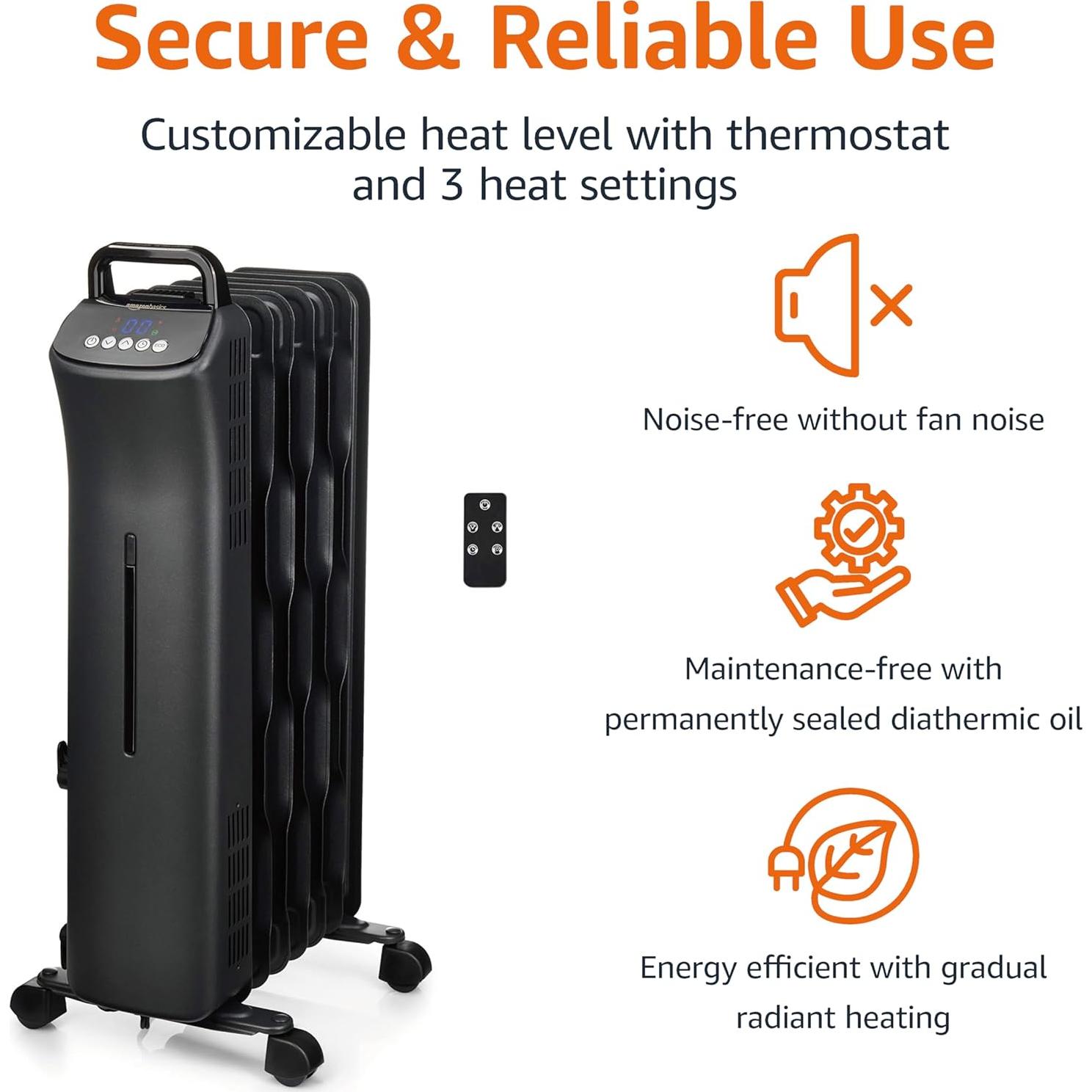 Calefactor Radiante Portátil Amazon Basics 1500W con Control Remoto