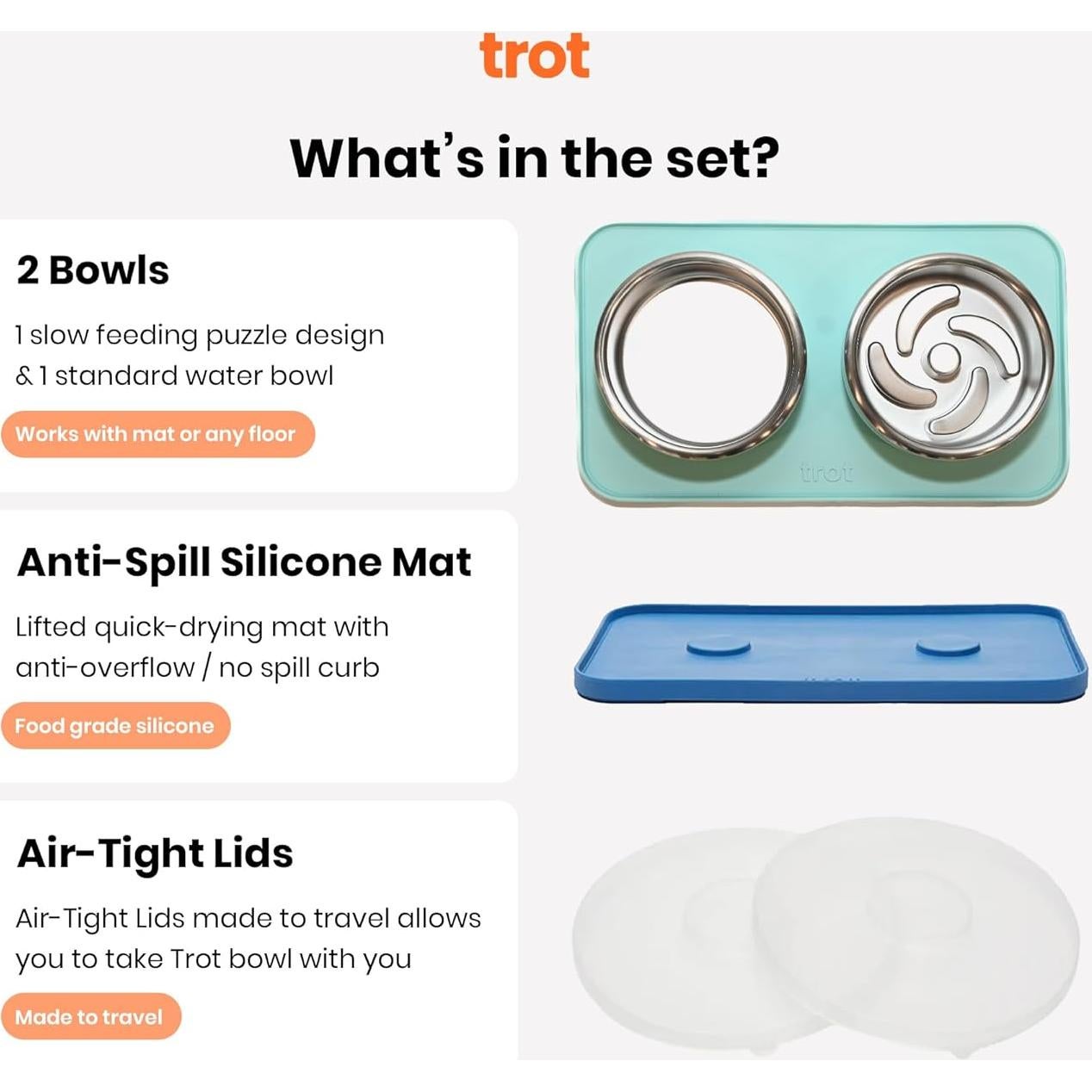 Tazones Antideslizantes Trot Pets - Acero Inoxidable Pequeño