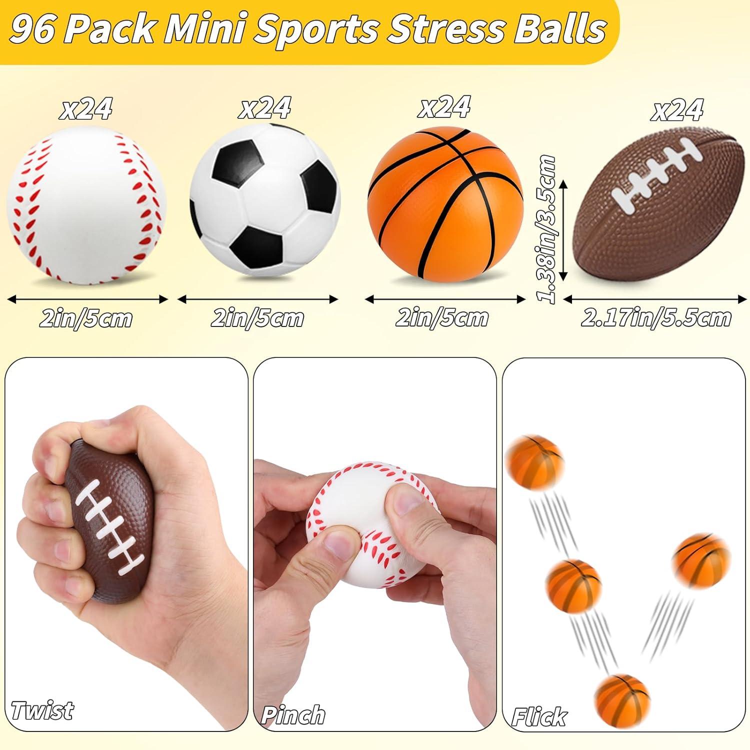 96 Mini Pelotas de Estrés Deportivas Oleitodh - Fútbol, Baloncesto, Béisbol