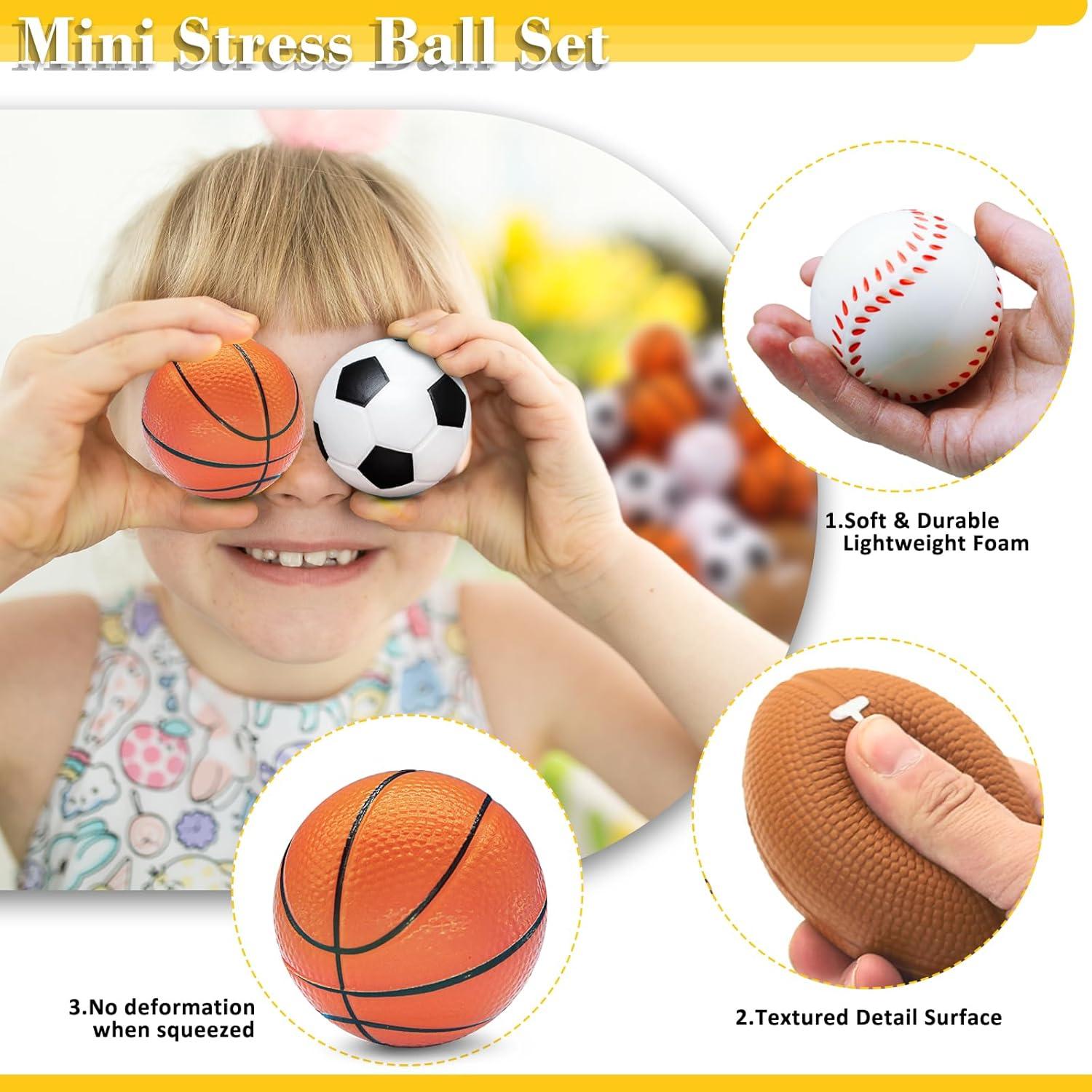 96 Mini Pelotas de Estrés Deportivas Oleitodh - Fútbol, Baloncesto, Béisbol