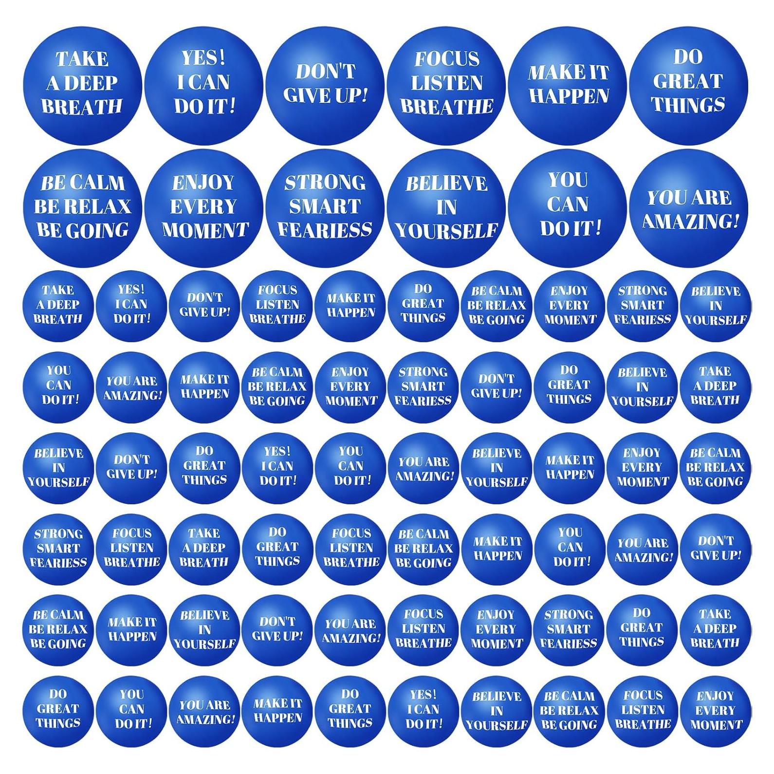 96 Pelotas Antiestrés Motivacionales 5 cm Oleitodh - Azul