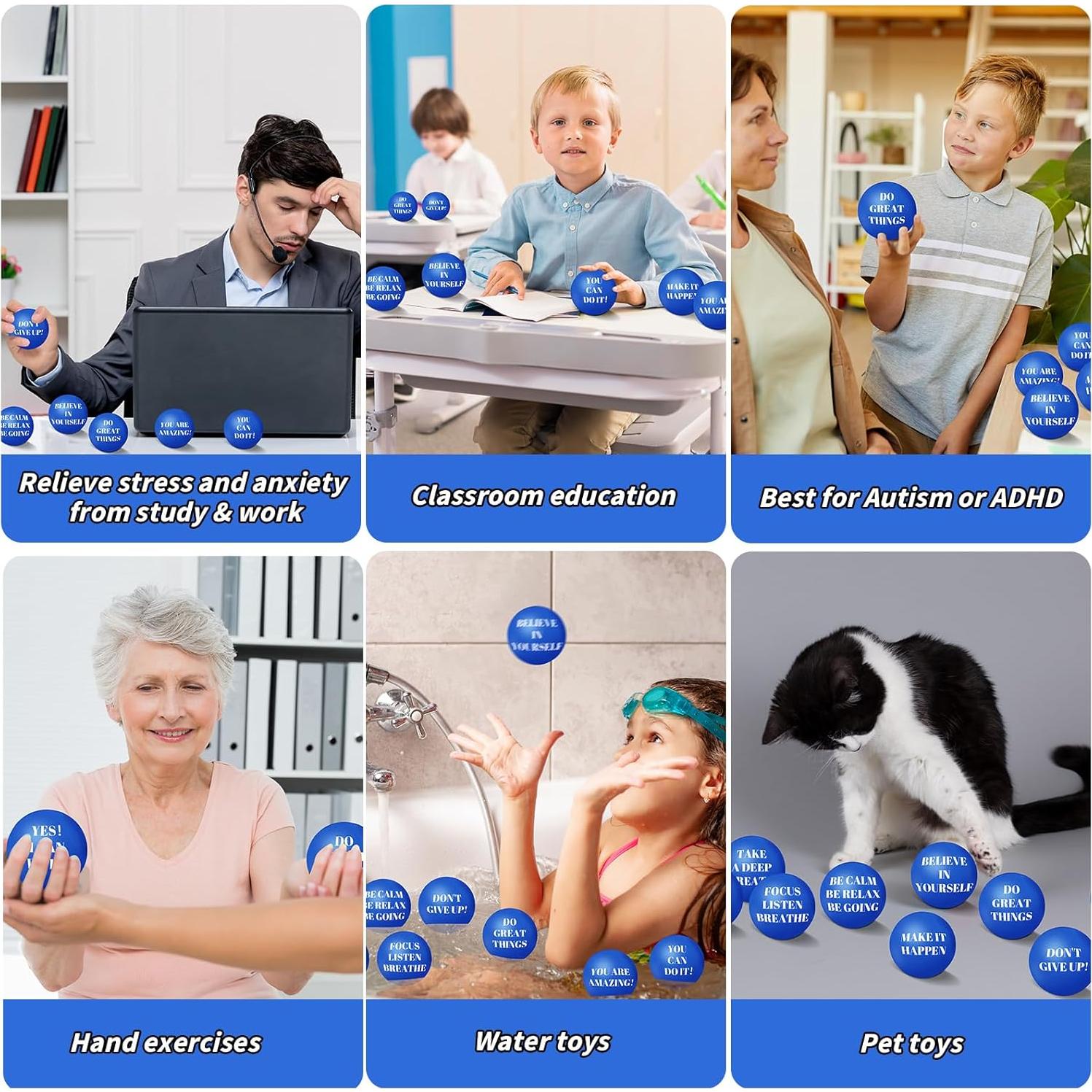 96 Pelotas Antiestrés Motivacionales 5 cm Oleitodh - Azul