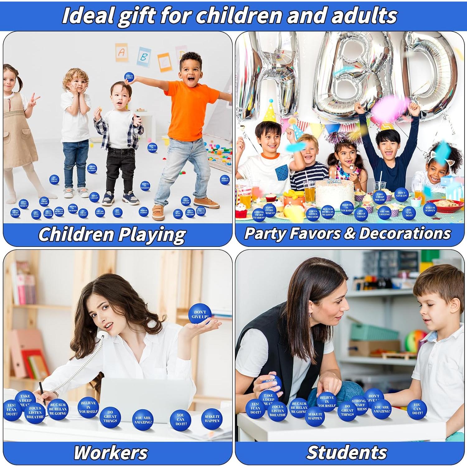 96 Pelotas Antiestrés Motivacionales 5 cm Oleitodh - Azul