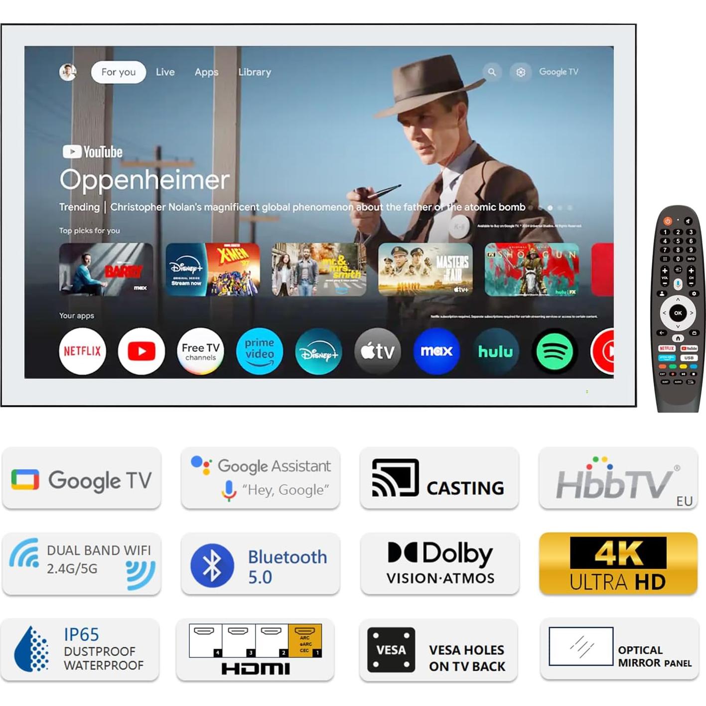 Espejo Inteligente 71.12 cm Elecsung 4K UHD Impermeable