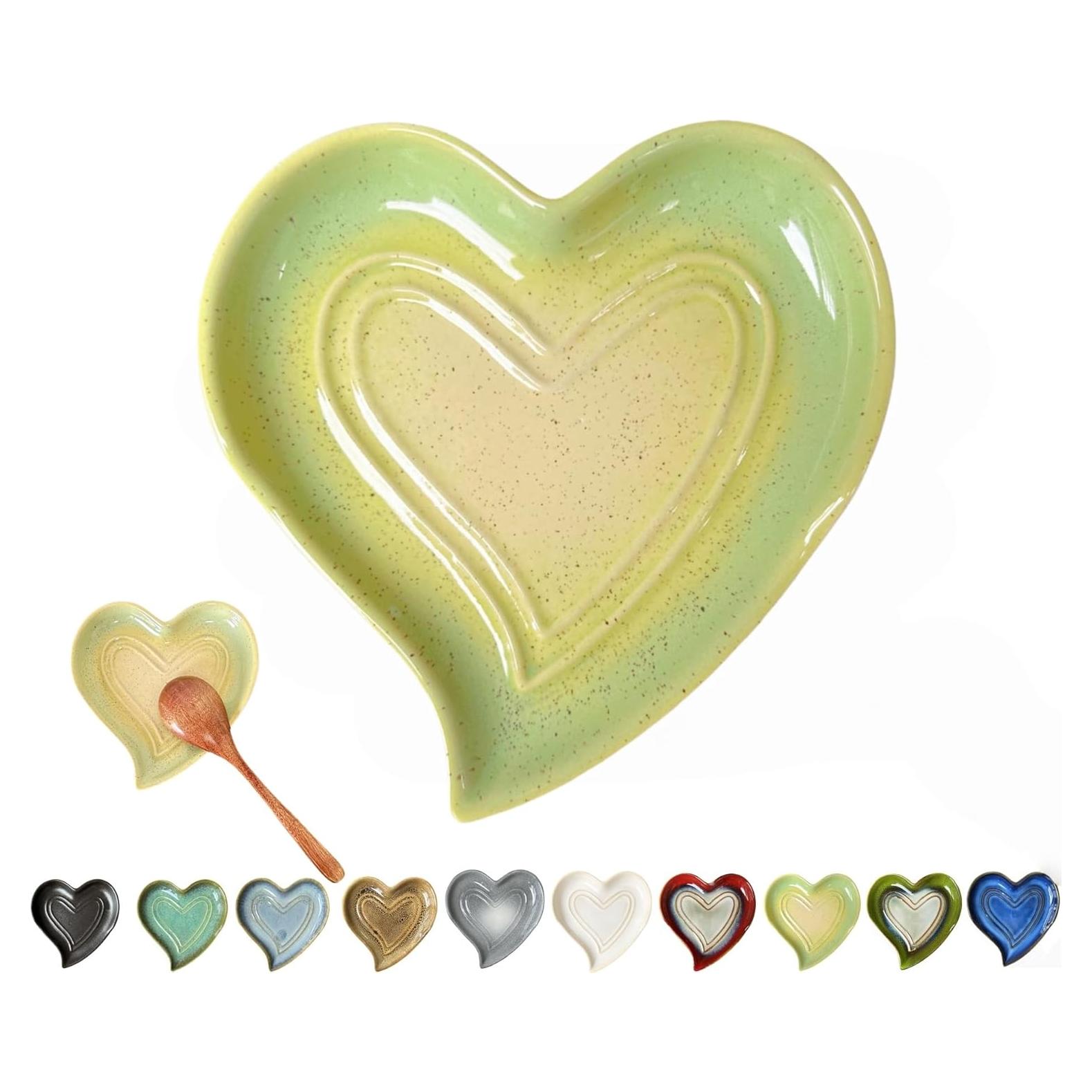 Soporte de Cuchara de Cerámica Corazón Rhobtyne Beige Verde