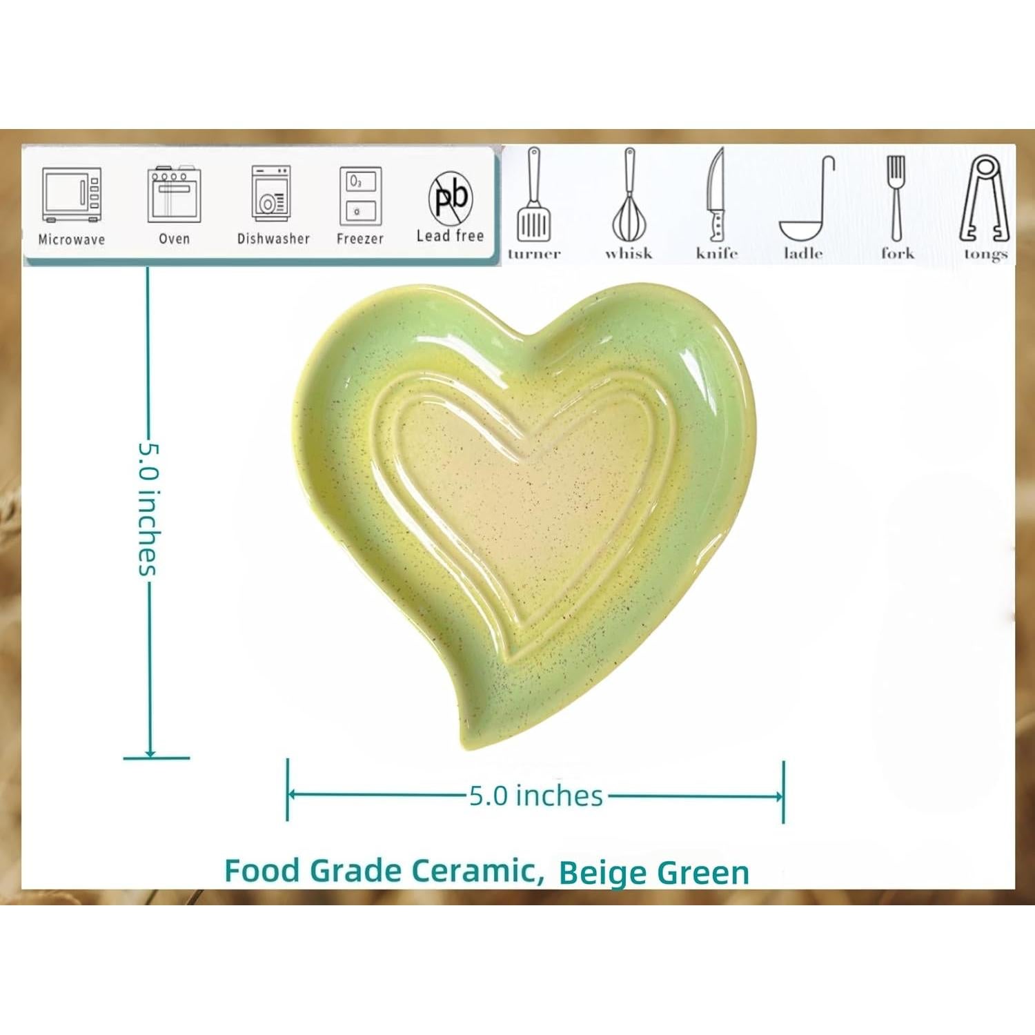 Soporte de Cuchara de Cerámica Corazón Rhobtyne Beige Verde