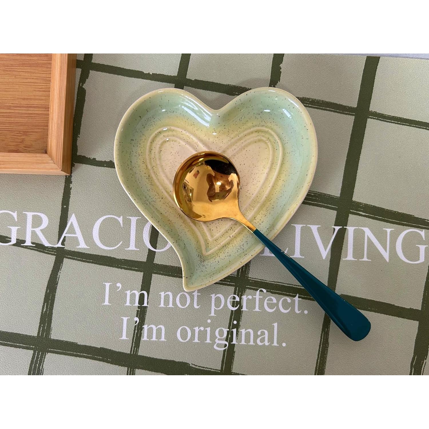 Soporte de Cuchara de Cerámica Corazón Rhobtyne Beige Verde