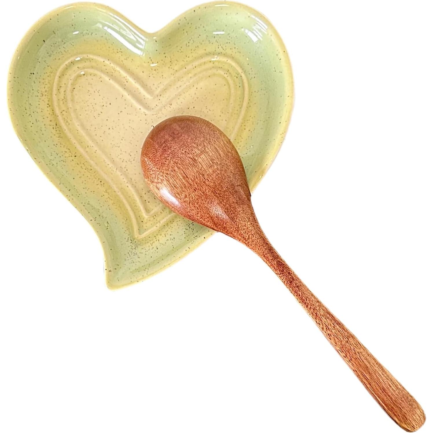 Soporte de Cuchara de Cerámica Corazón Rhobtyne Beige Verde