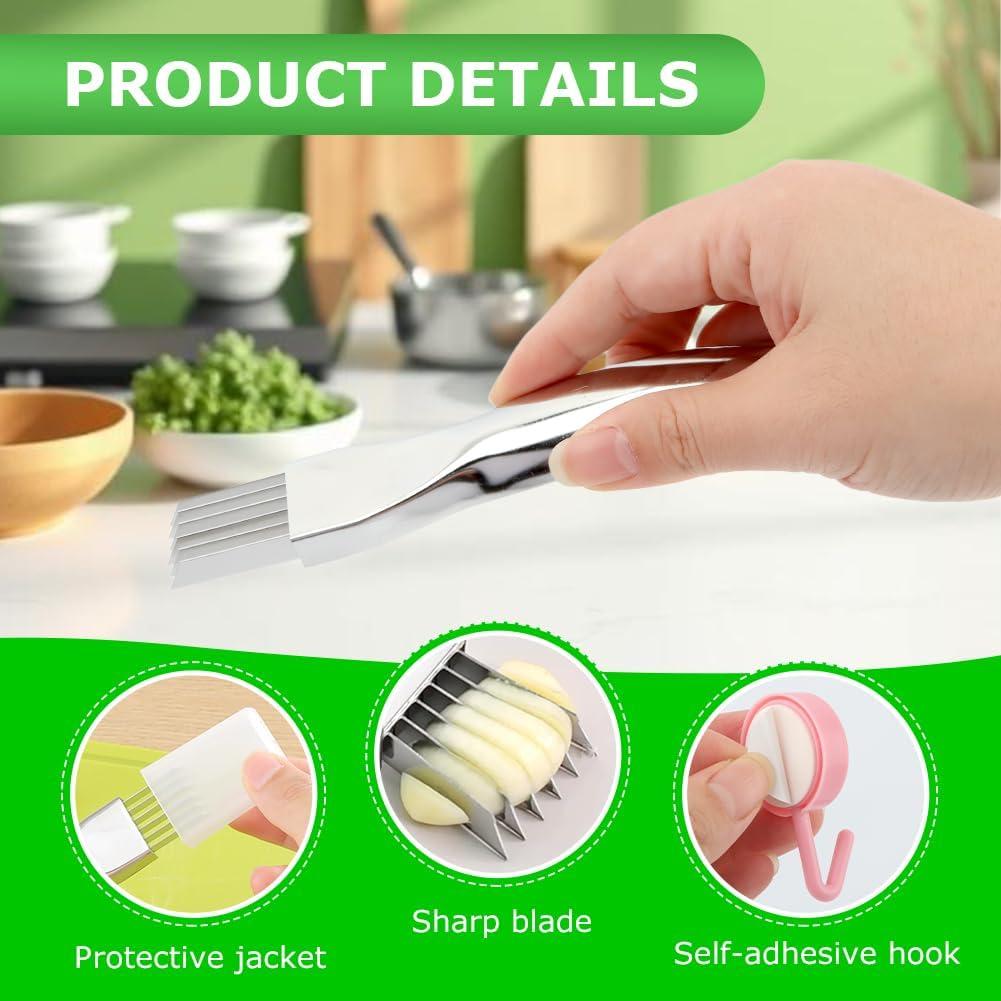 Cortador de Cebollín TLPCRKI 2 Piezas Acero Inoxidable 6 Cuchillas