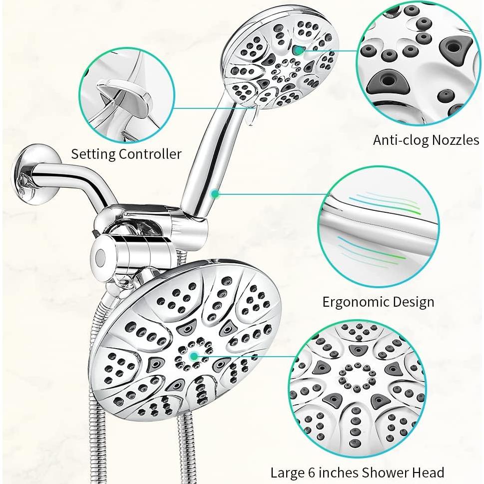 Cabeza de Ducha Doble INEFATH 30 Configuraciones Cromo 6"