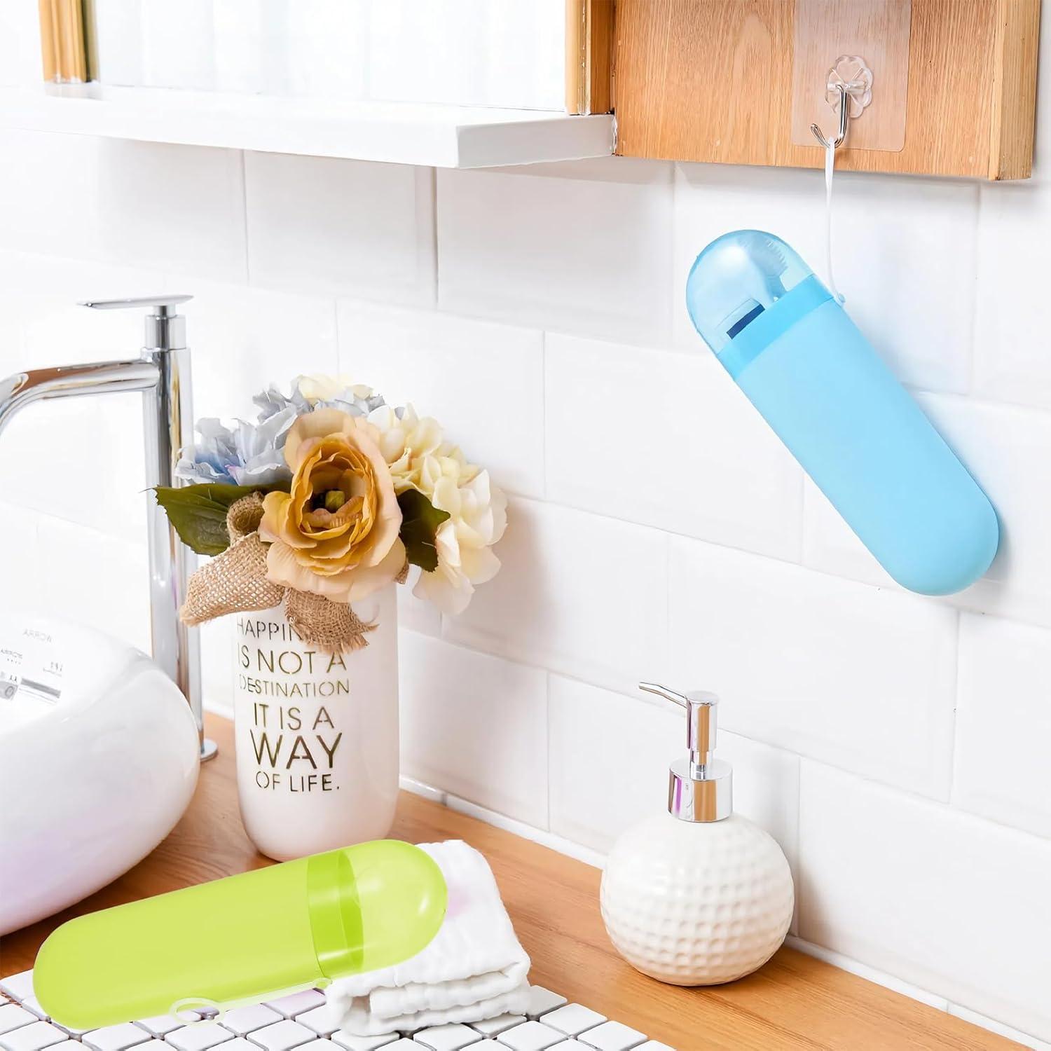 Estuche de Cepillo de Dientes de Viaje YKuzLx 2 Piezas Verde y Azul