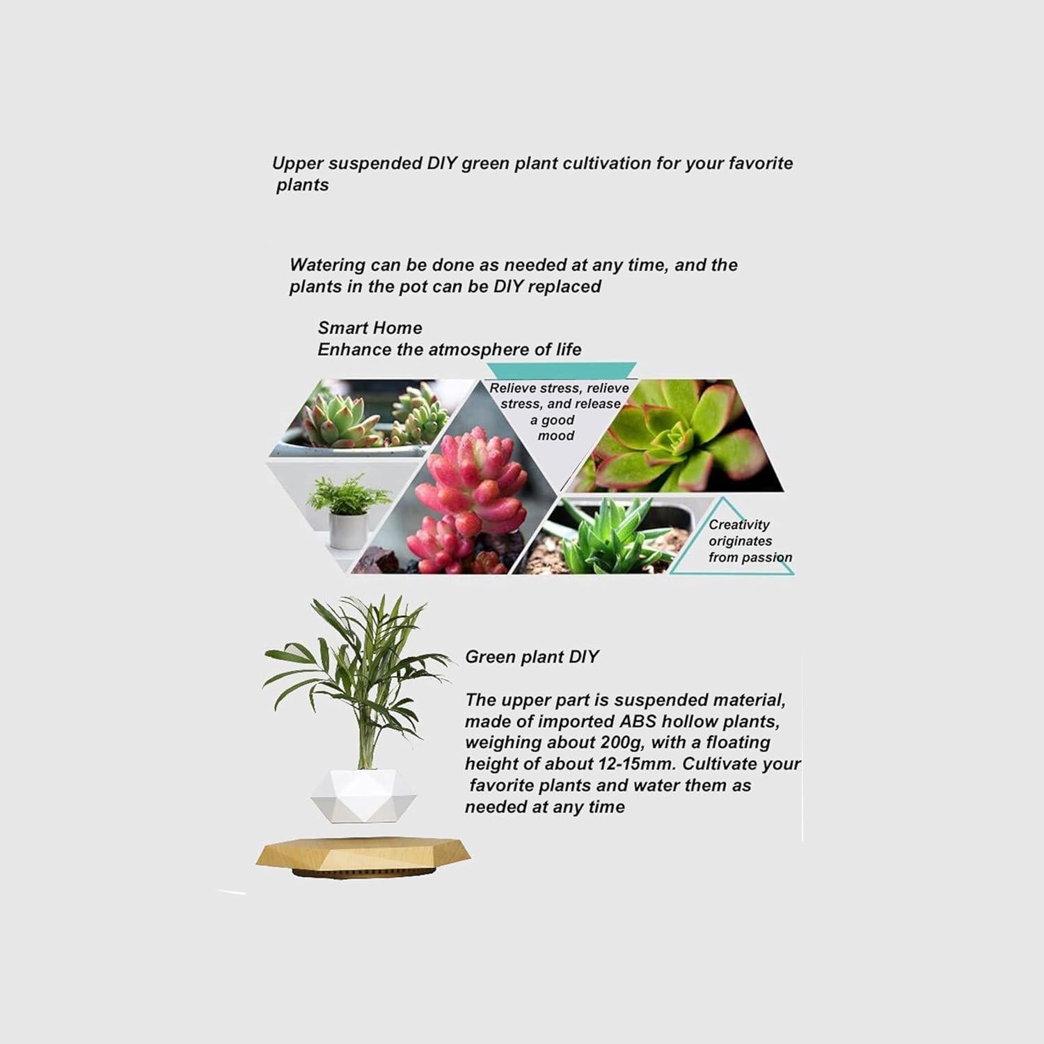 Maceta Flotante LMingKun Negra con Levitación Magnética