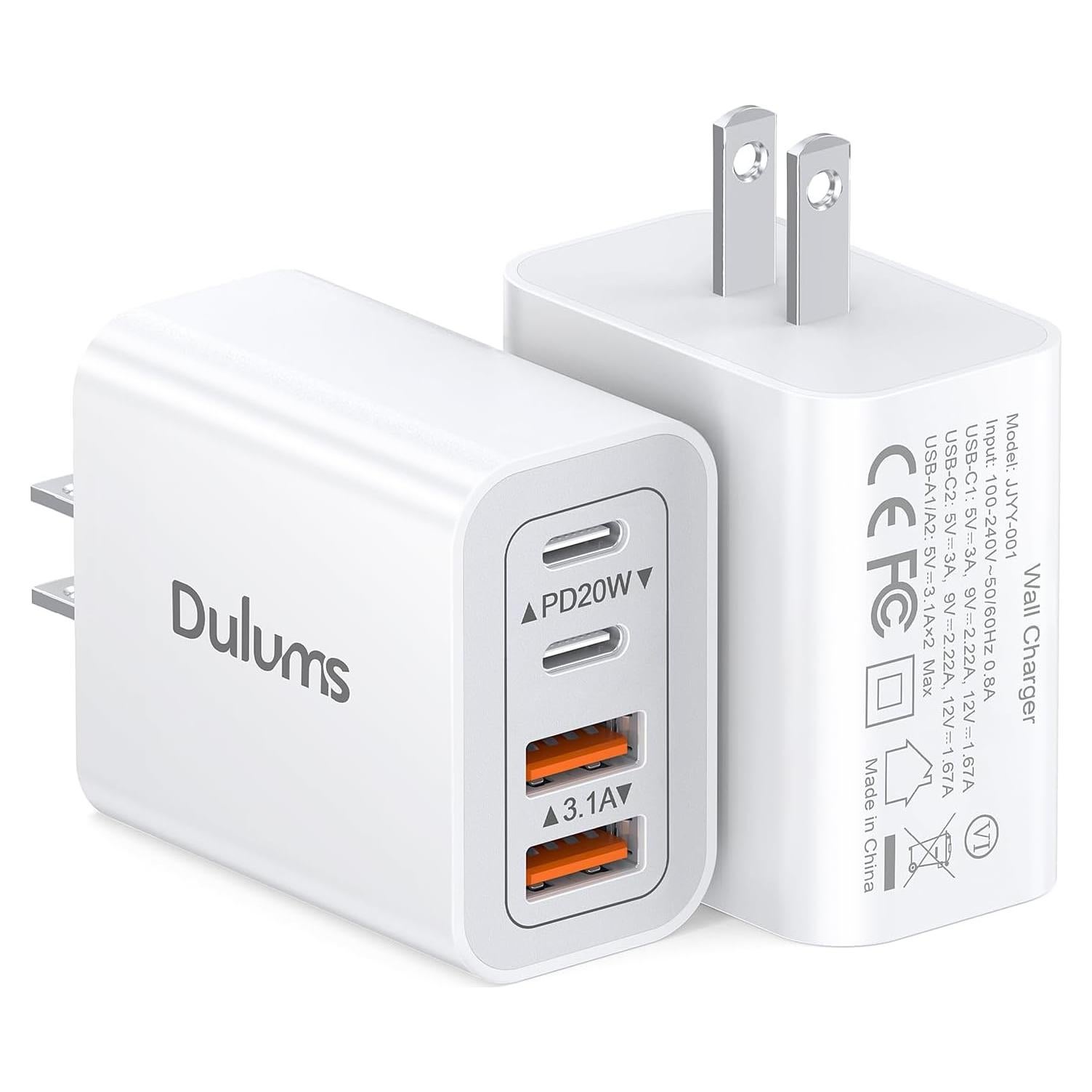 Cargador USB C 40W Dulums 2-Pack Carga Rápida Multiport