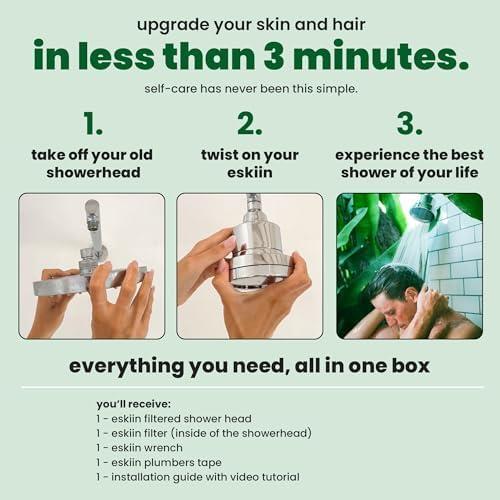 Cabezal de Ducha Filtrado Eskiin - Alta Presión, Agua Dura, Negro