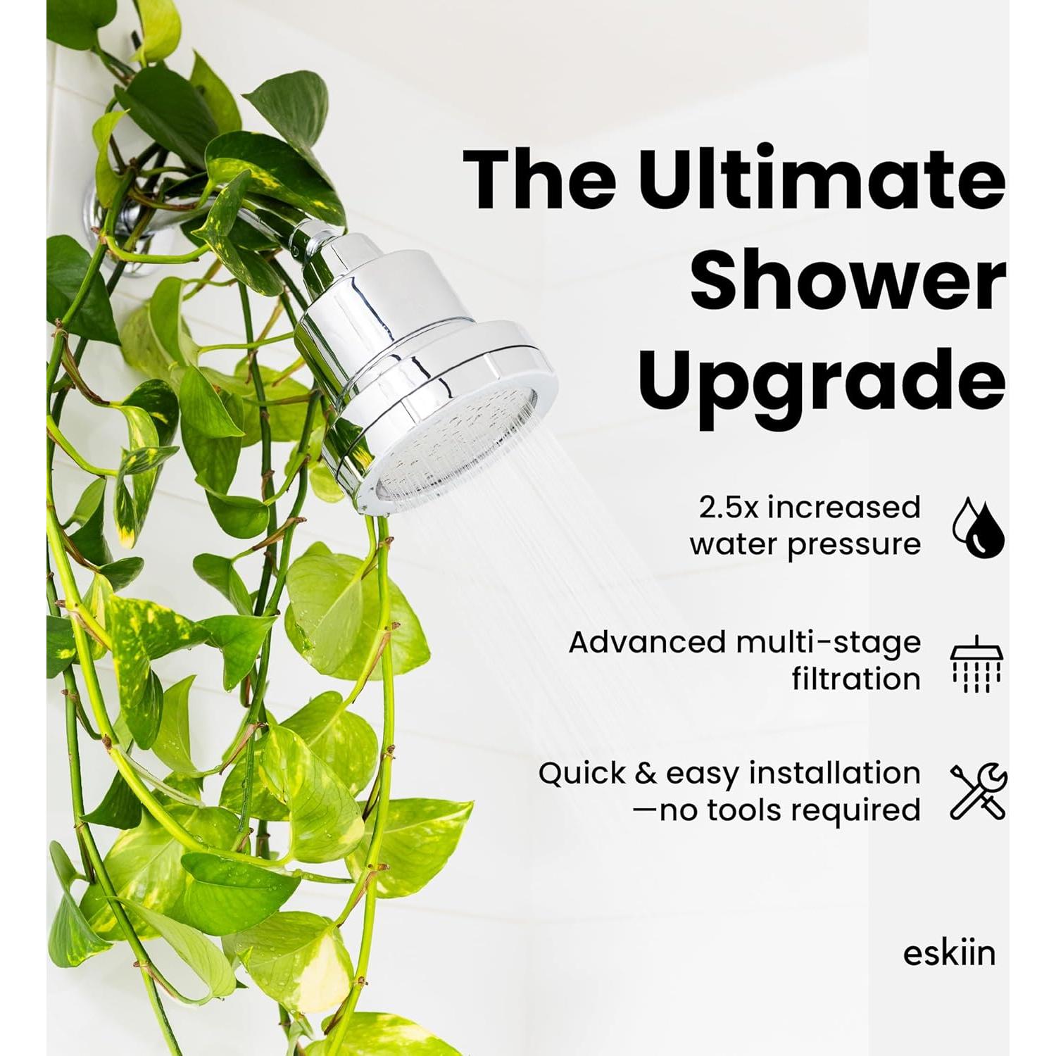 Cabezal de Ducha Filtrado Eskiin - Alta Presión, Agua Dura, Negro