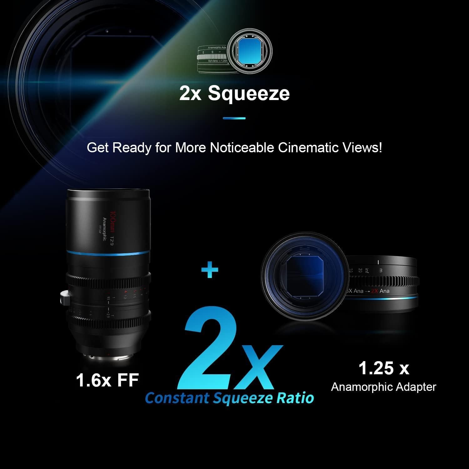 Lente Anamórfica SIRUI 100mm T2.9 1.6x con Adaptador 1.25x