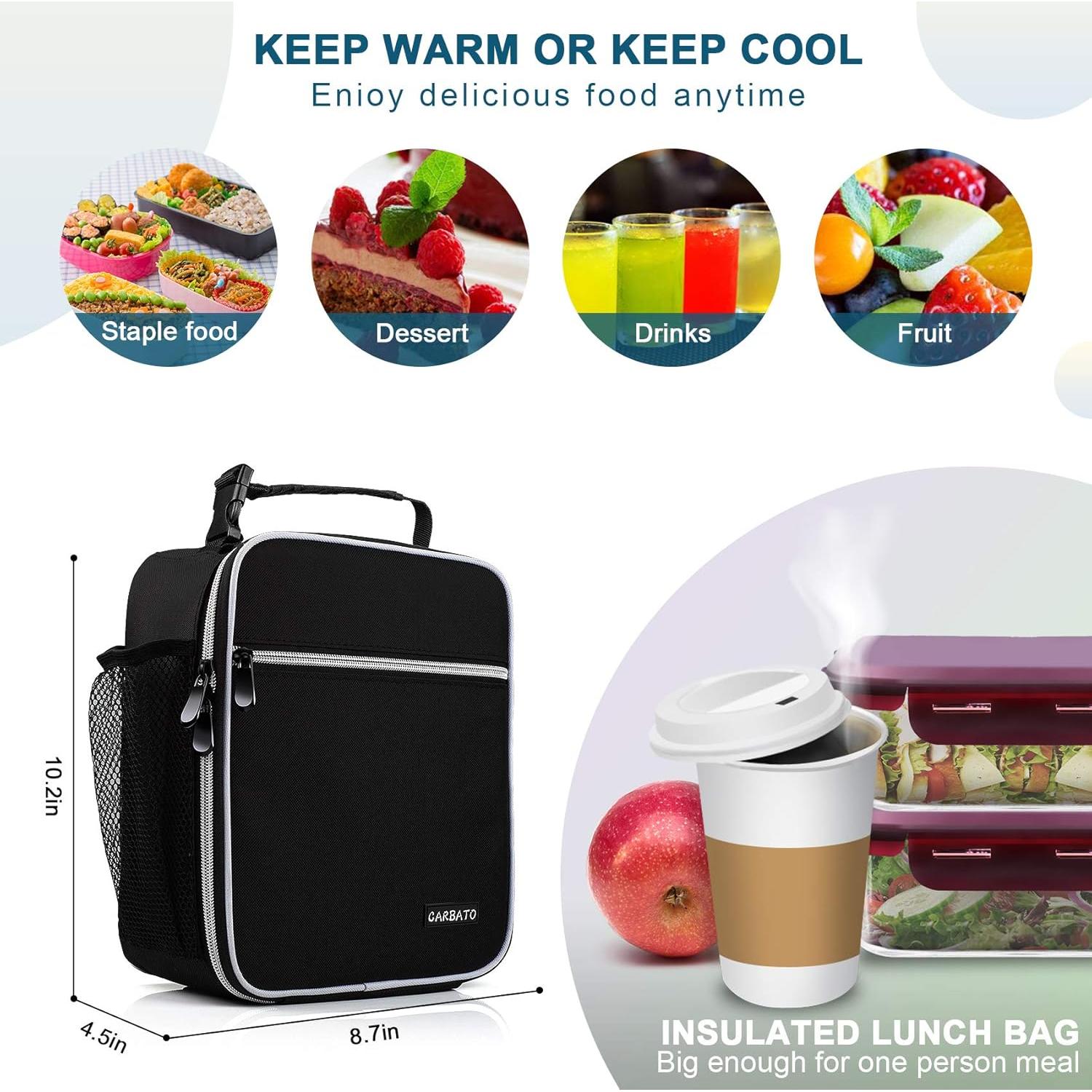 Bolsa de Almuerzo Térmica Reutilizable CARBATO Negra 22x11x26cm