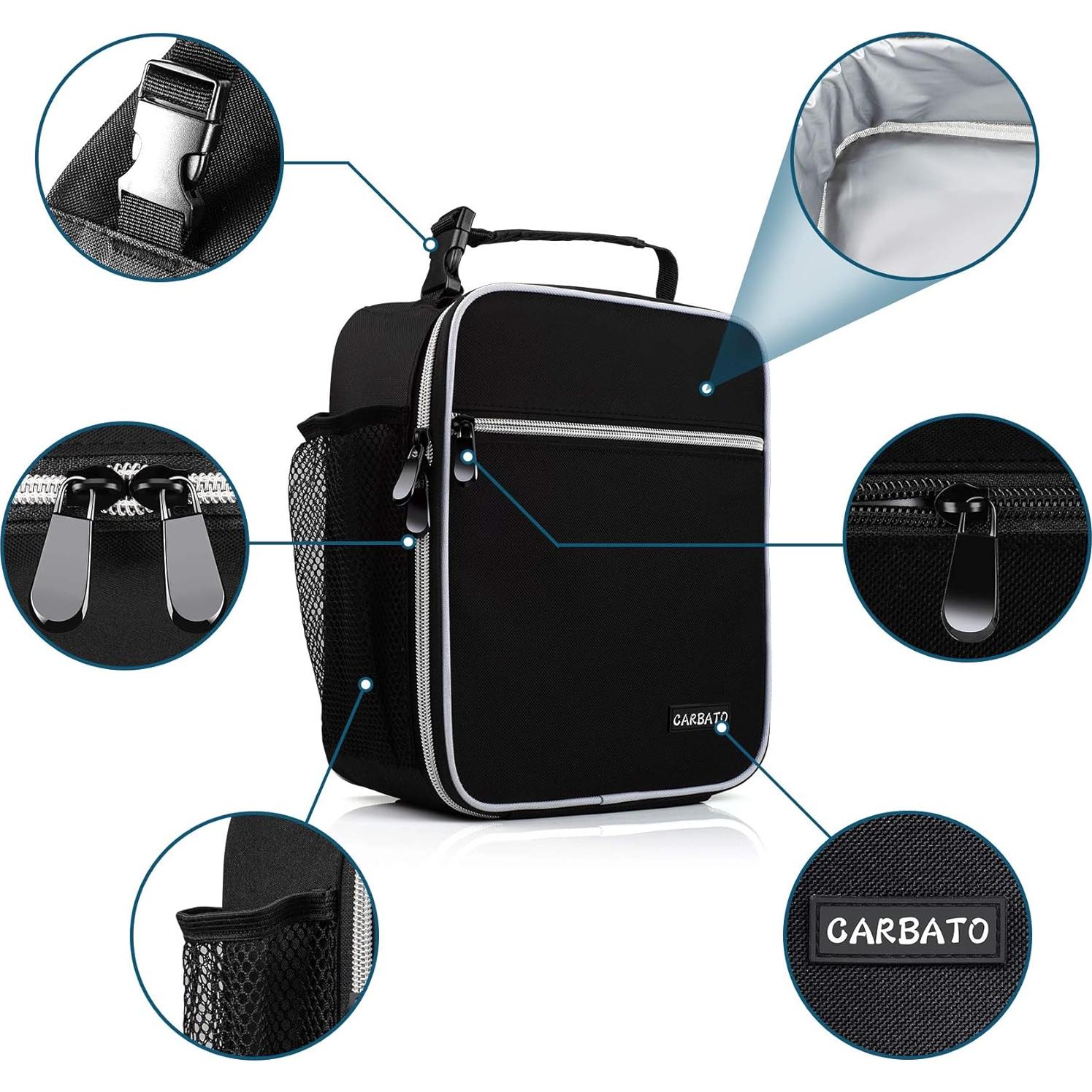 Bolsa de Almuerzo Térmica Reutilizable CARBATO Negra 22x11x26cm